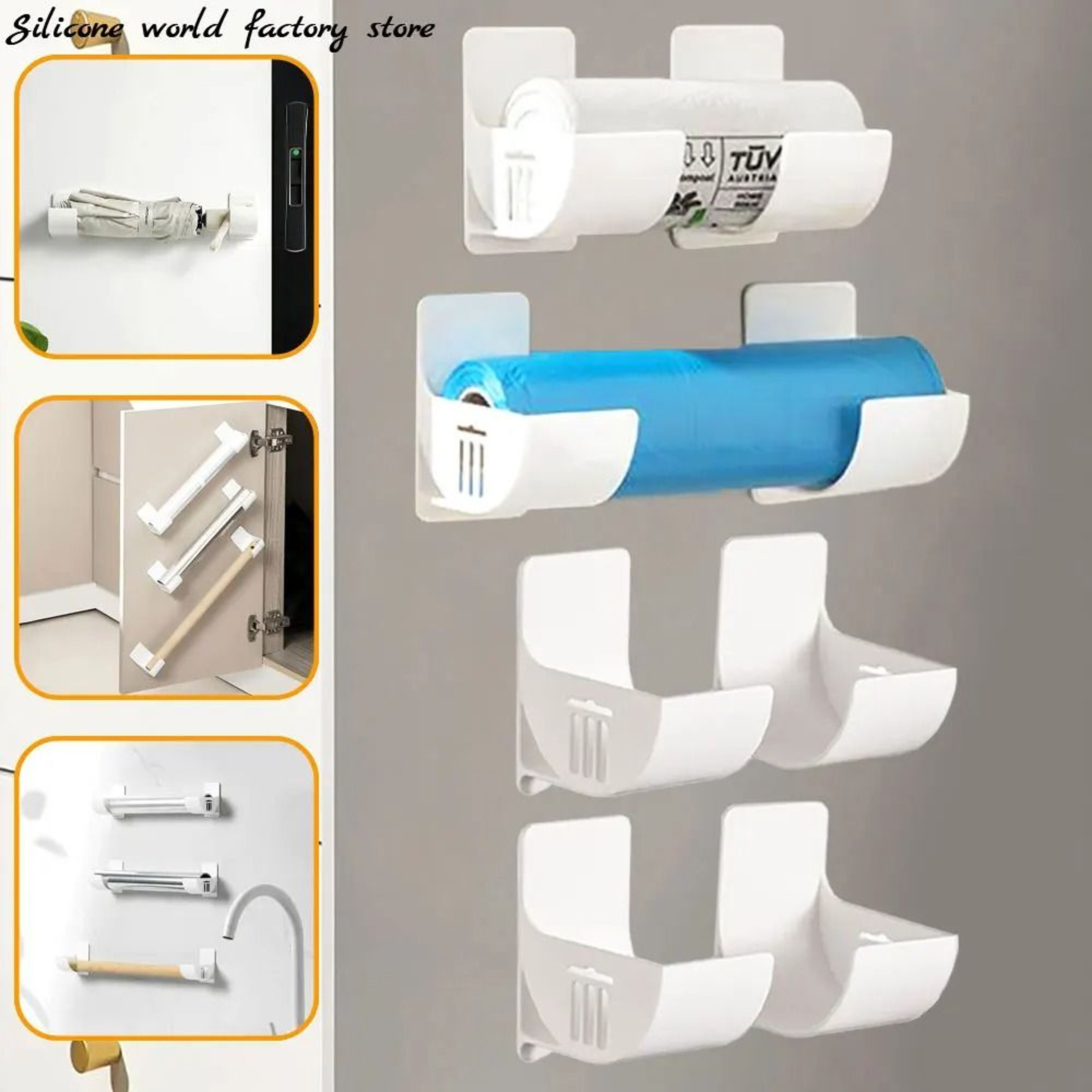 4 Piece Adhesive Kitchen Storage Rack Set For Cling Film Garbage Bags  Refrigerator Side Organizati 1