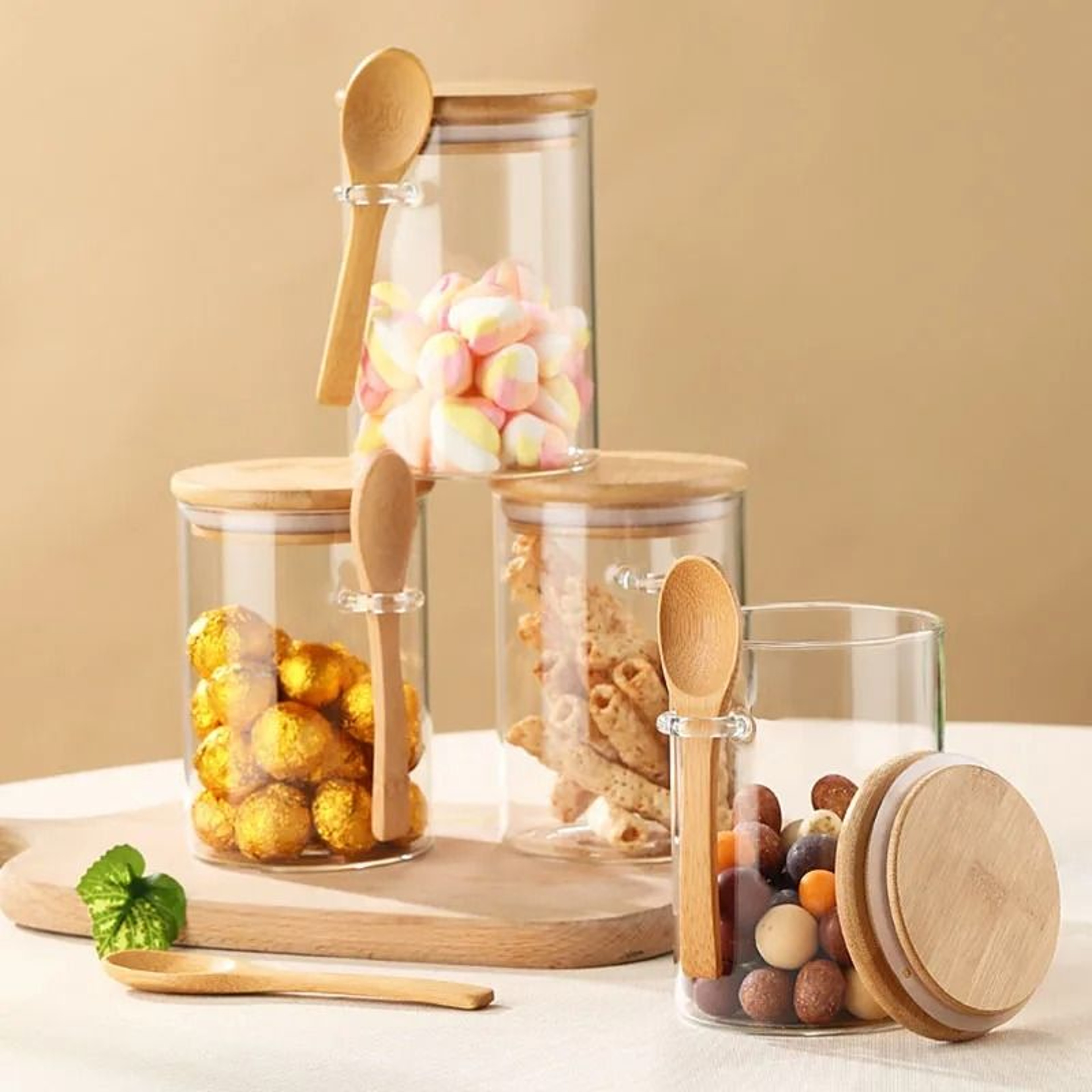 Glass Airtight Coffee  Tea Storage Canister With Hanging Spoon Lid 4058 Fl Oz Food Storage Jar 1