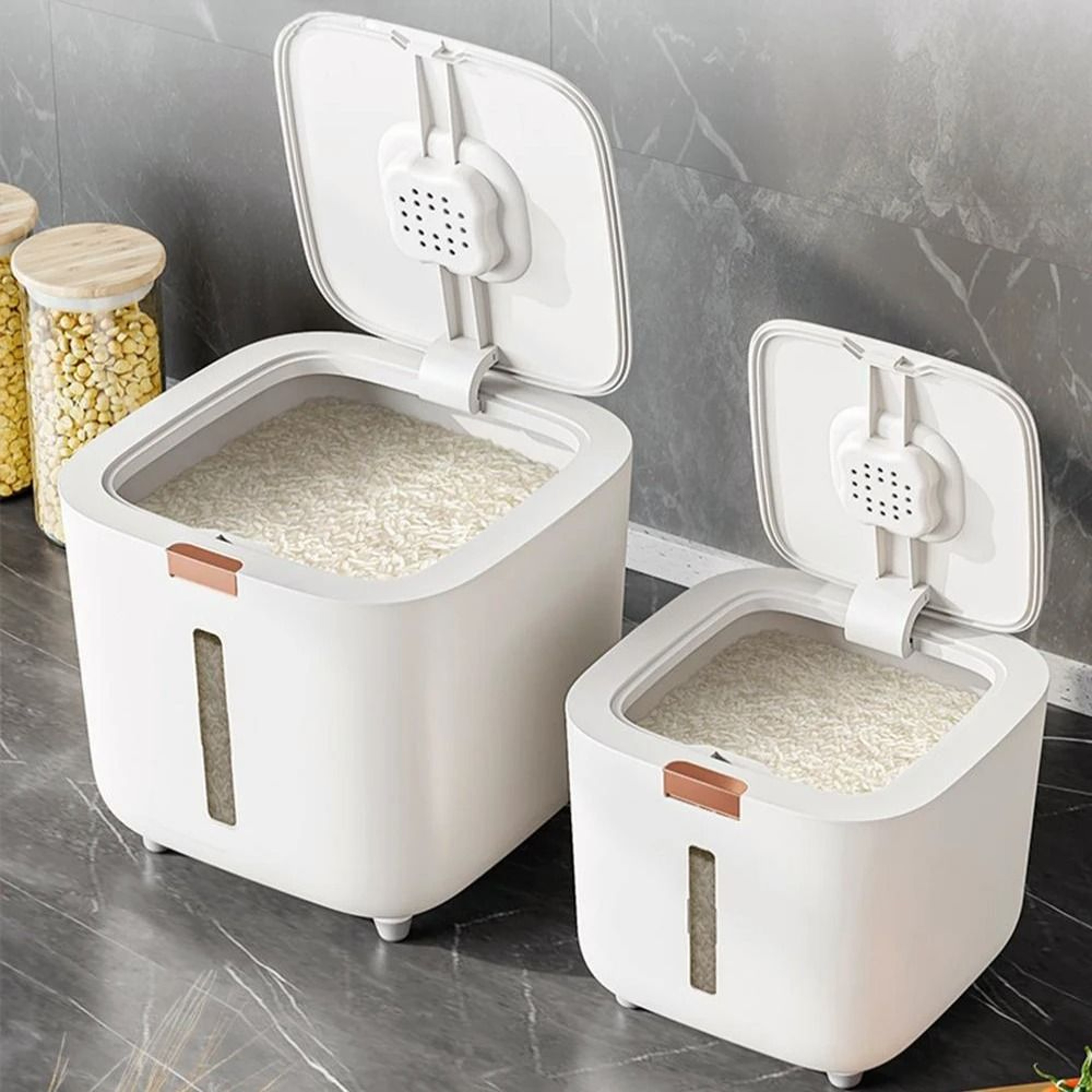 Airtight Rice Storage Container With Lid 11 Lb  22 Lb Capacity Moisture  Insect Proof Grain Keeper 1