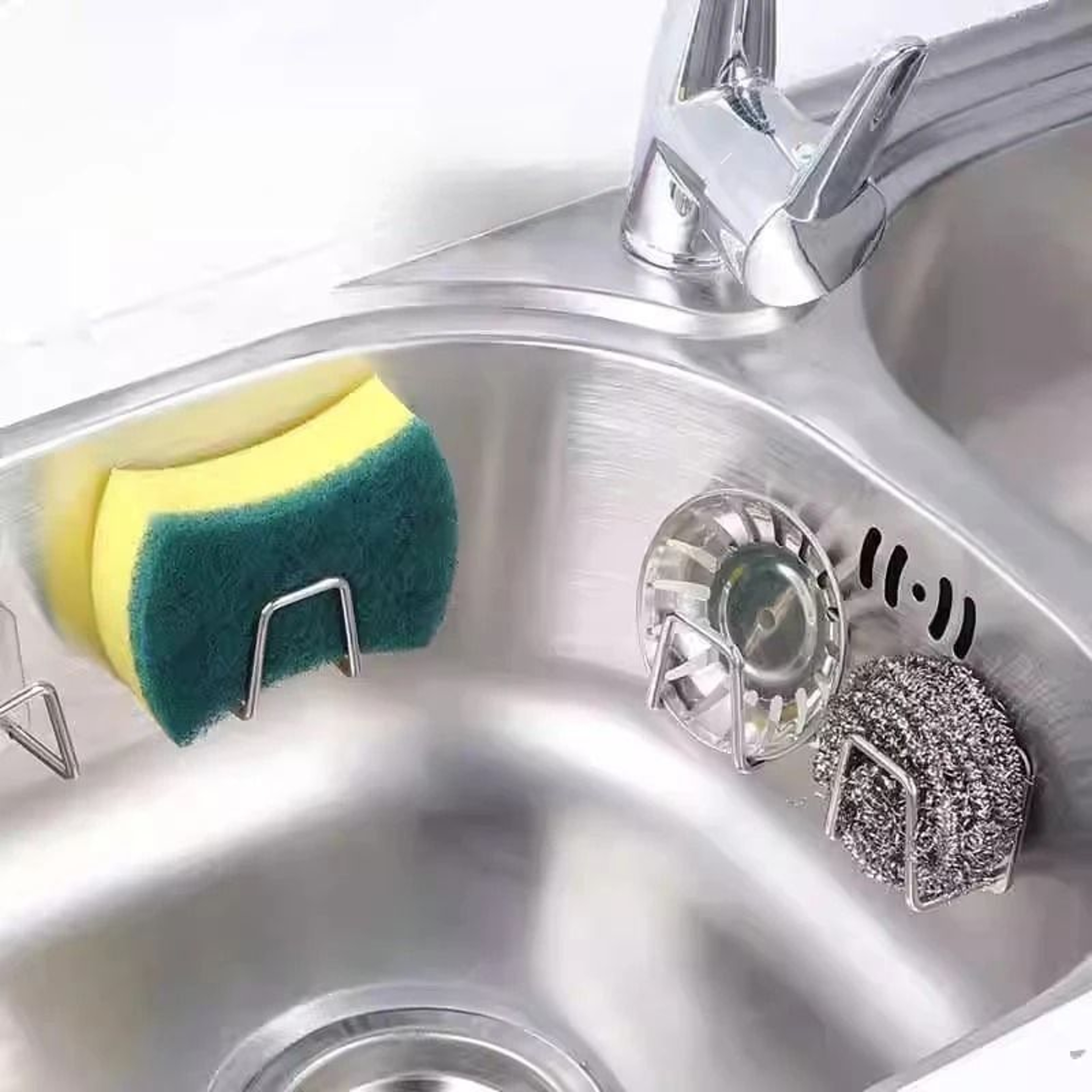 Space Saving Over Sink Sponge Holder  Cutting Board Storage Rack With No Drill Wall Hooks 4