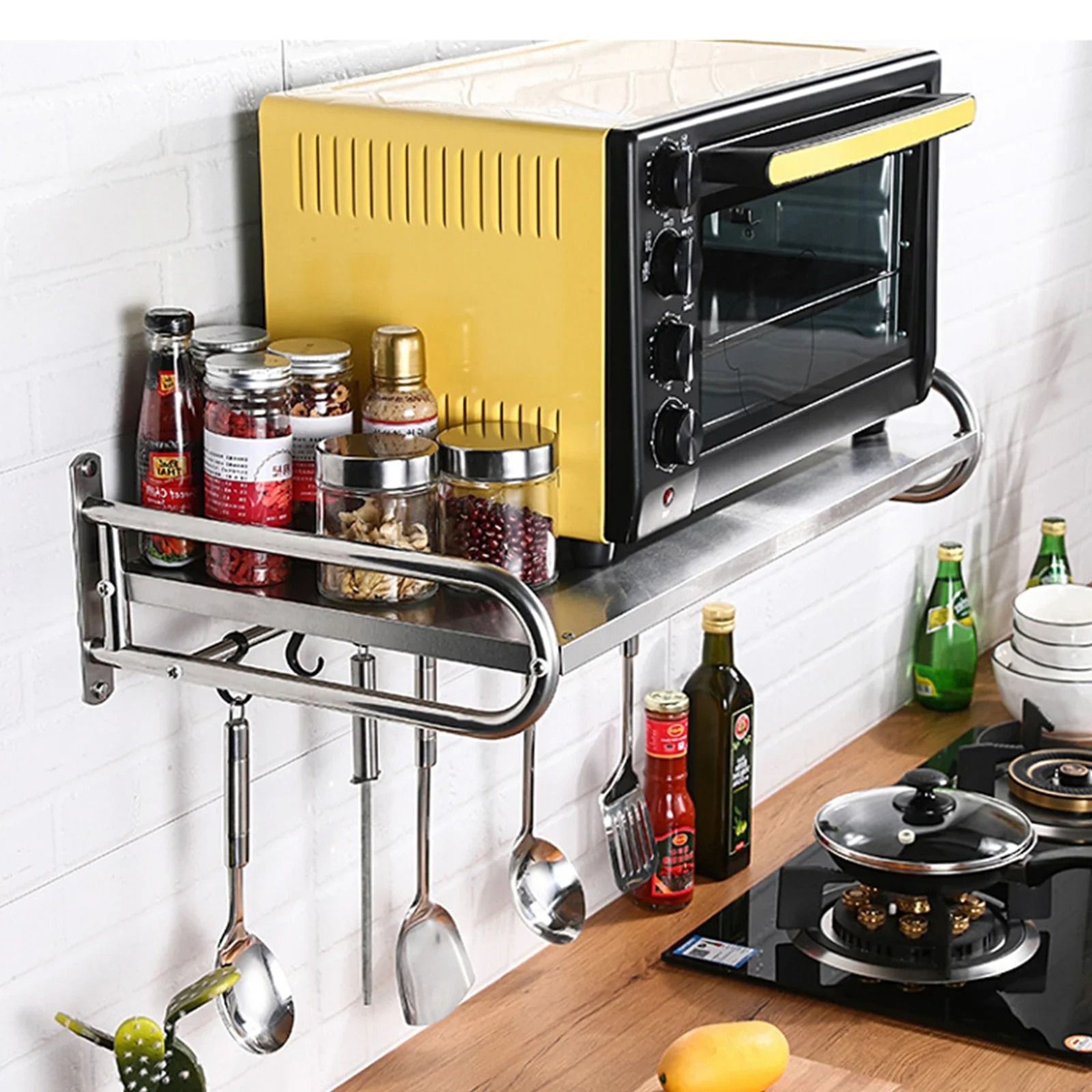 Stainless Steel Microwave Oven Rack Wall Mounted Kitchen Storage Shelf Space Saver 0