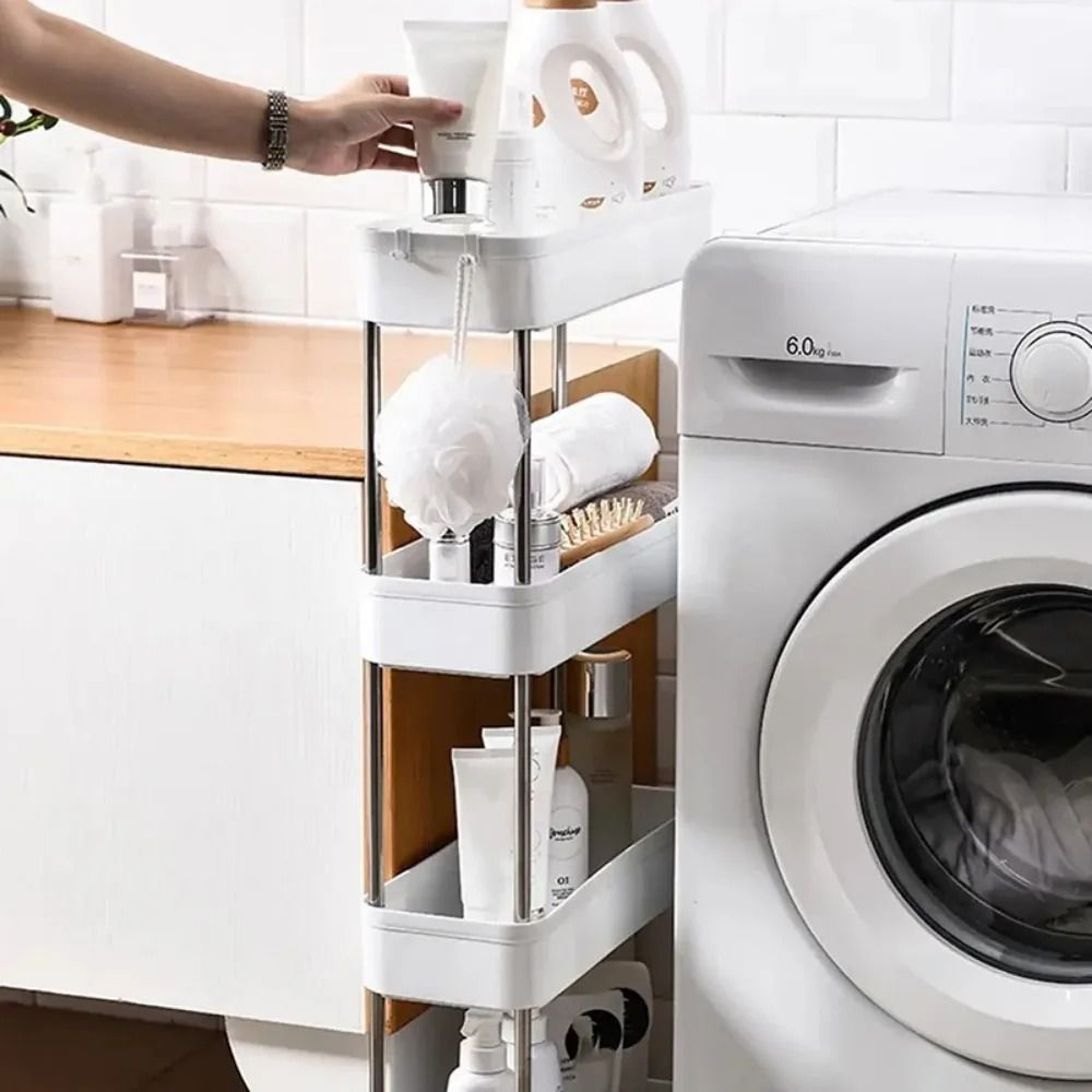 Slim Rolling Storage Cart 34 Tier Movable Gap Organizer Shelf For Kitchen Bathroom  Laundry Room 4