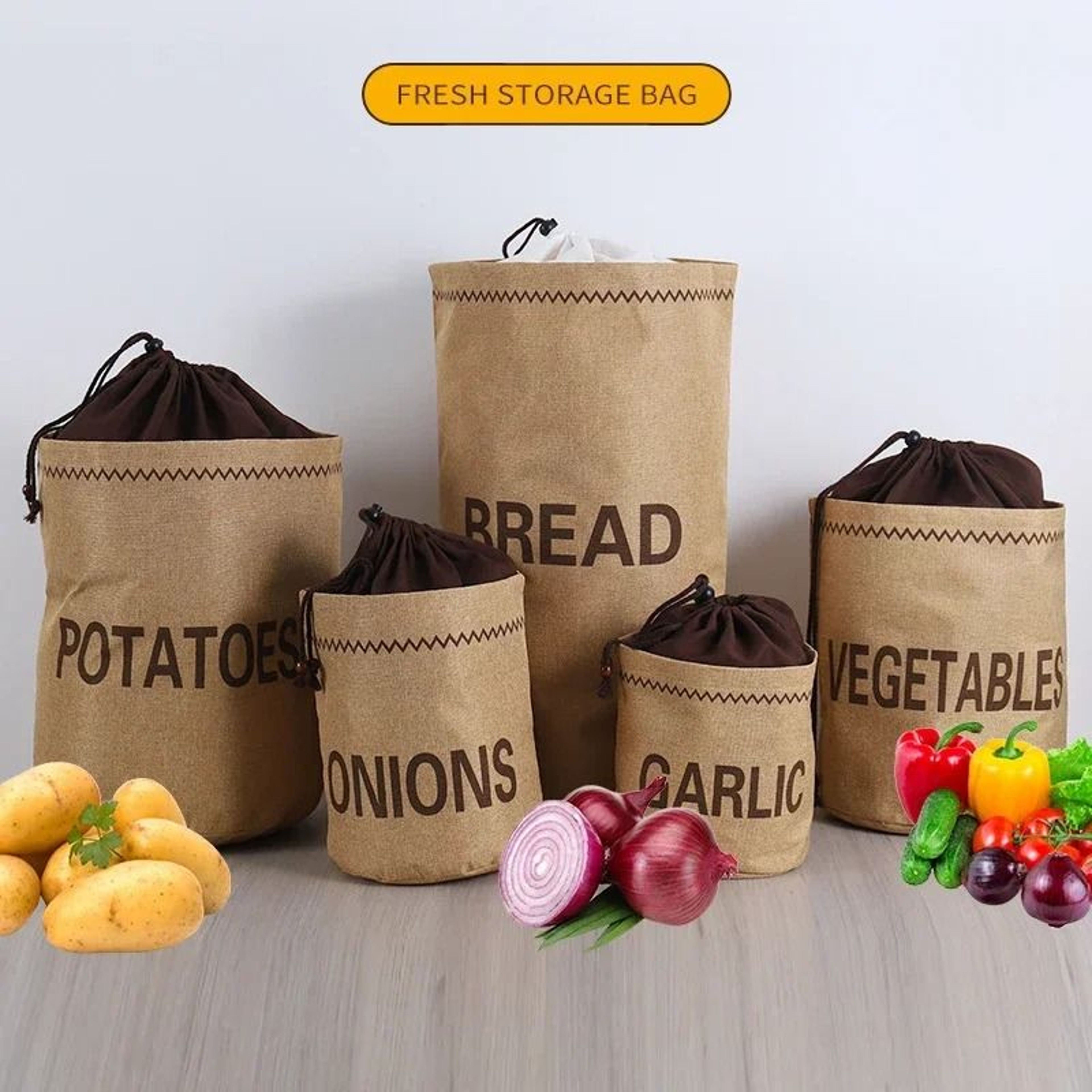 Rustic Burlap Potato  Onion Storage Bag Breathable Drawstring Vegetable Organizer For Kitchen Pantr 1