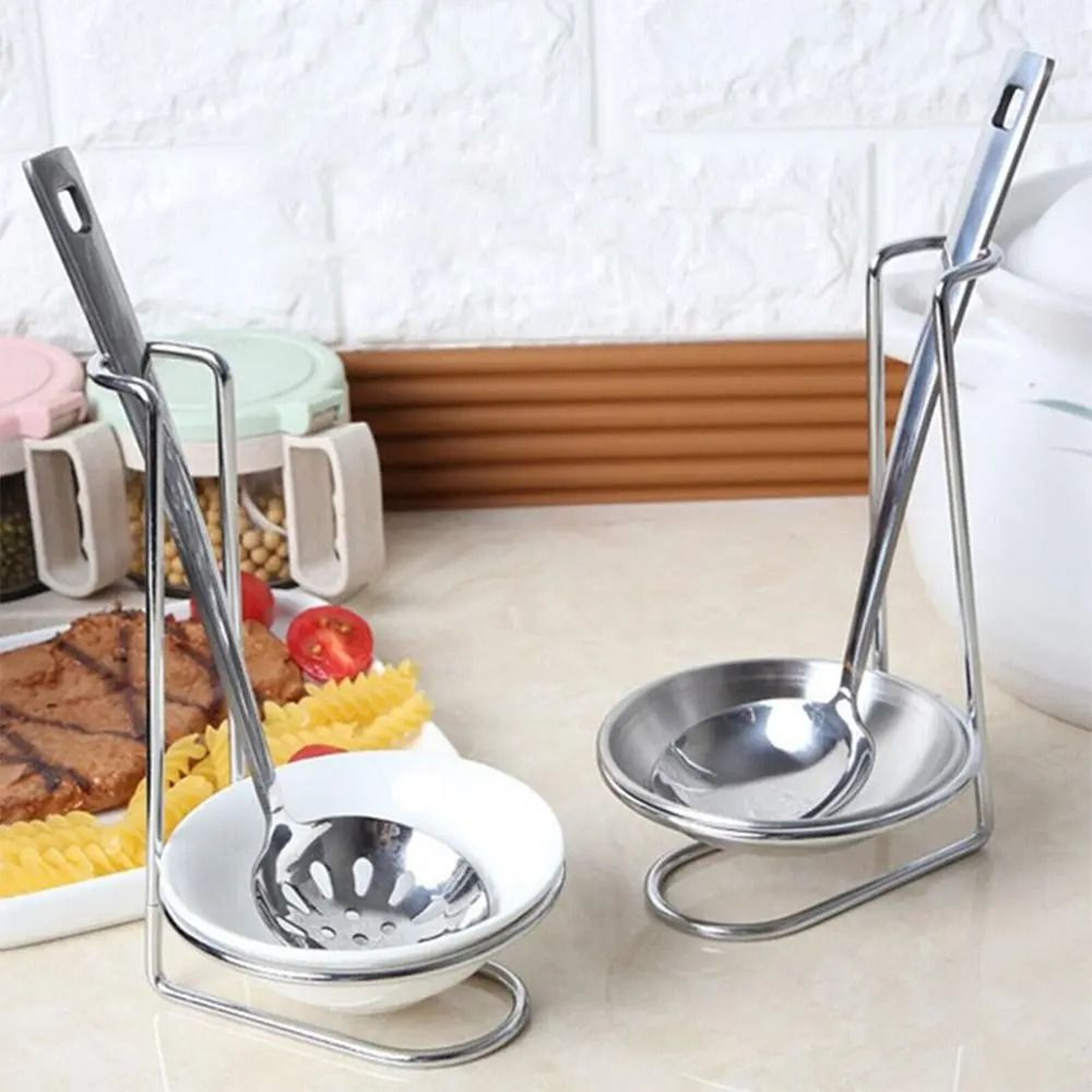 Vertical Ladle  Spoon Rest Stand  Single Or Double Utensil Holder For Kitchen Organization 3