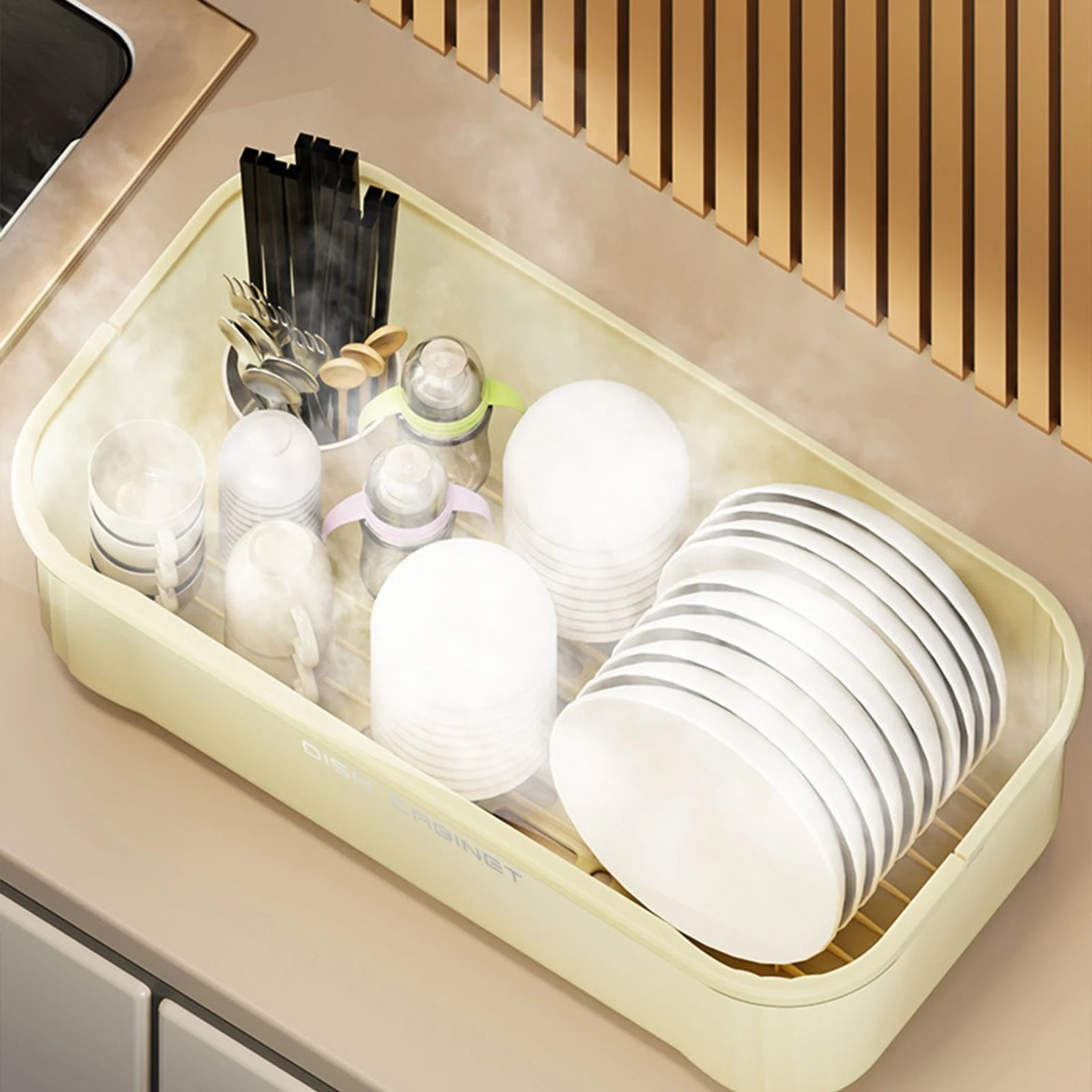 Large Capacity Covered Dish Drying Rack With Utensil Storage And DustProof Lid 2