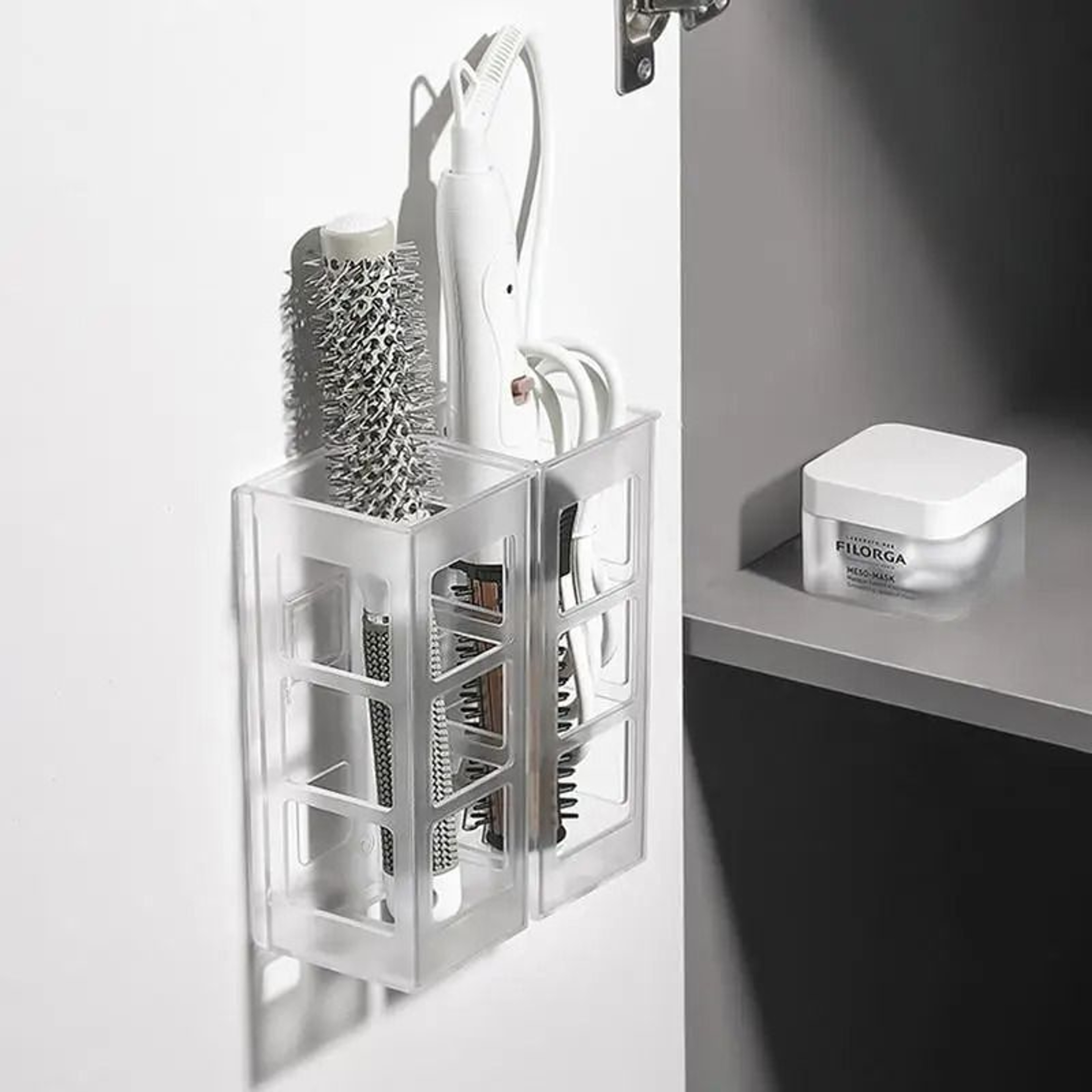 WallMounted Curling Iron  Hair Tool Organizer With Makeup Storage Compartment 3