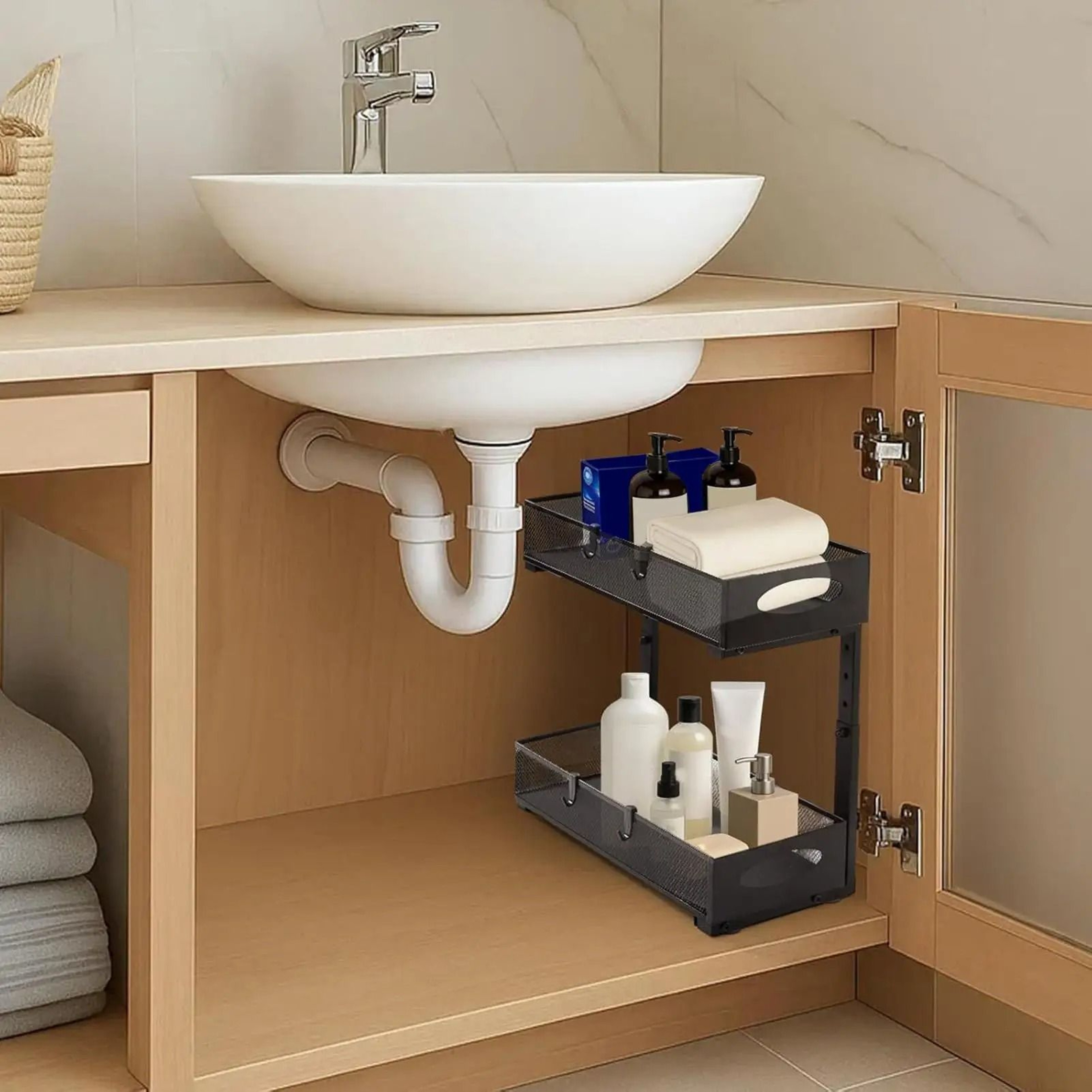2Tier Adjustable Under Sink Organizer With Sliding Drawer PullOut Cabinet Storage Rack 4