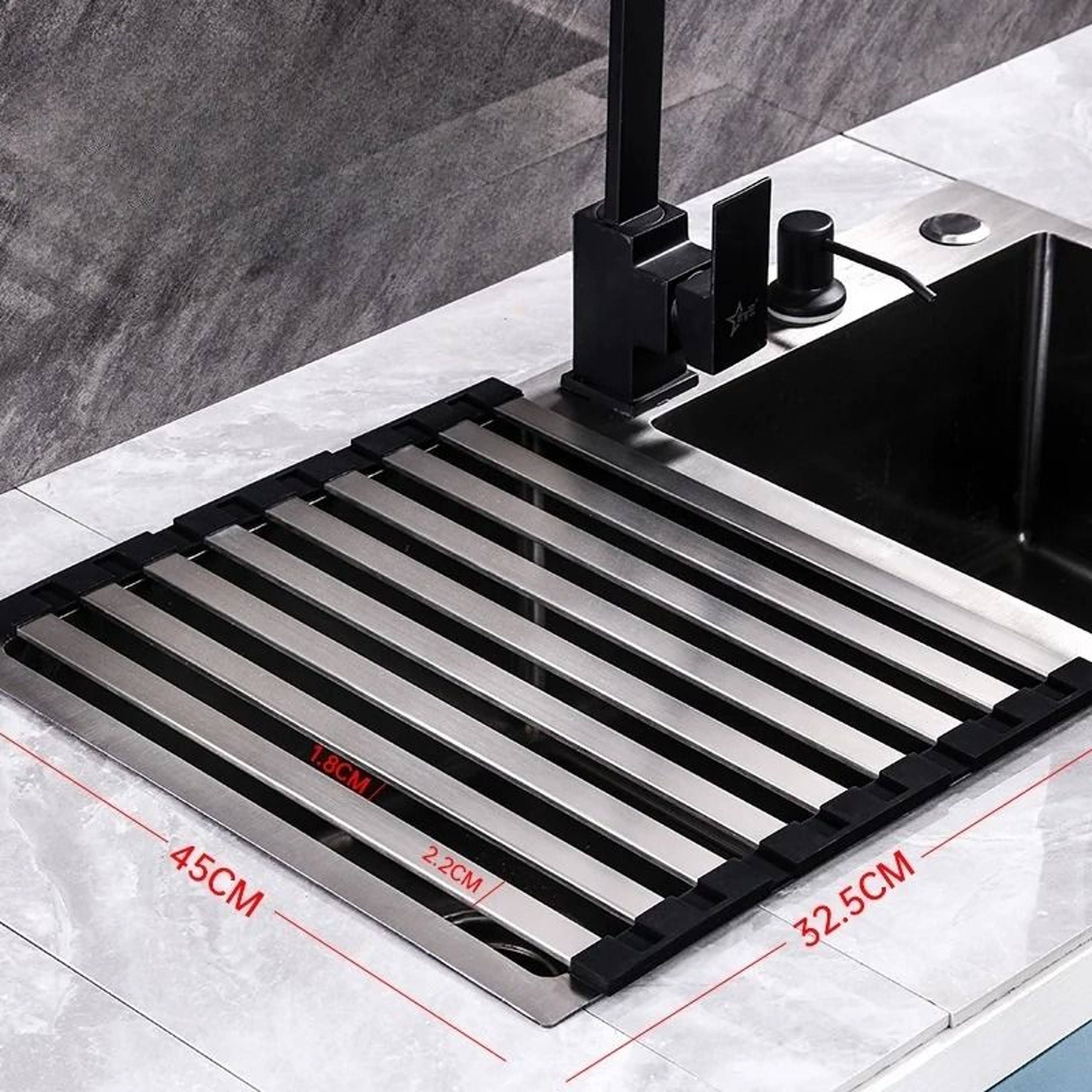 304 Stainless Steel Roll Up Dish Drying Rack For Over Sink Kitchen Organization 9