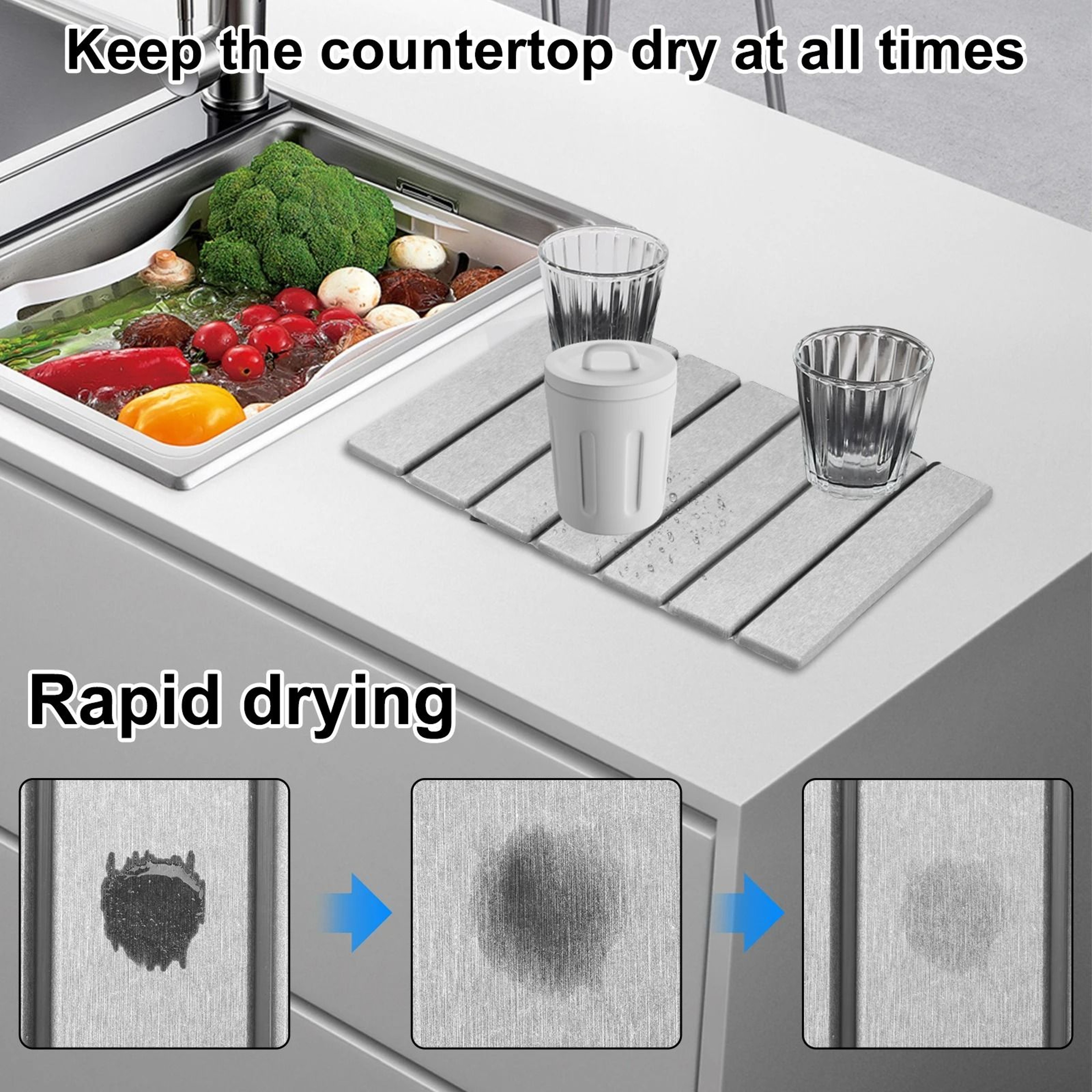 Foldable Stone Dish Drying Mat Quick Dry Kitchen Counter Drying Pad 4