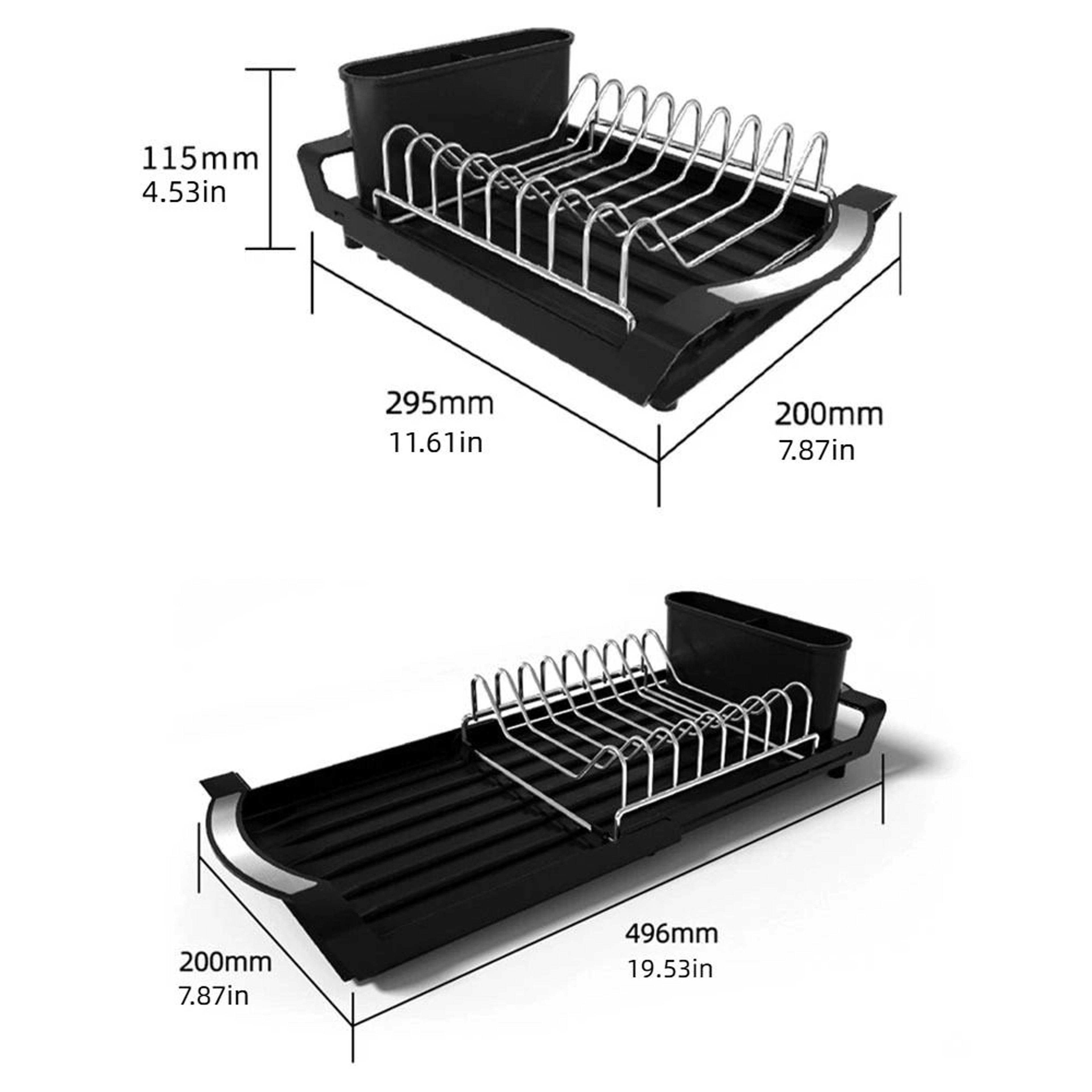 Extendable Dish Drying Rack With Utensil Holder And Drain Tray 5