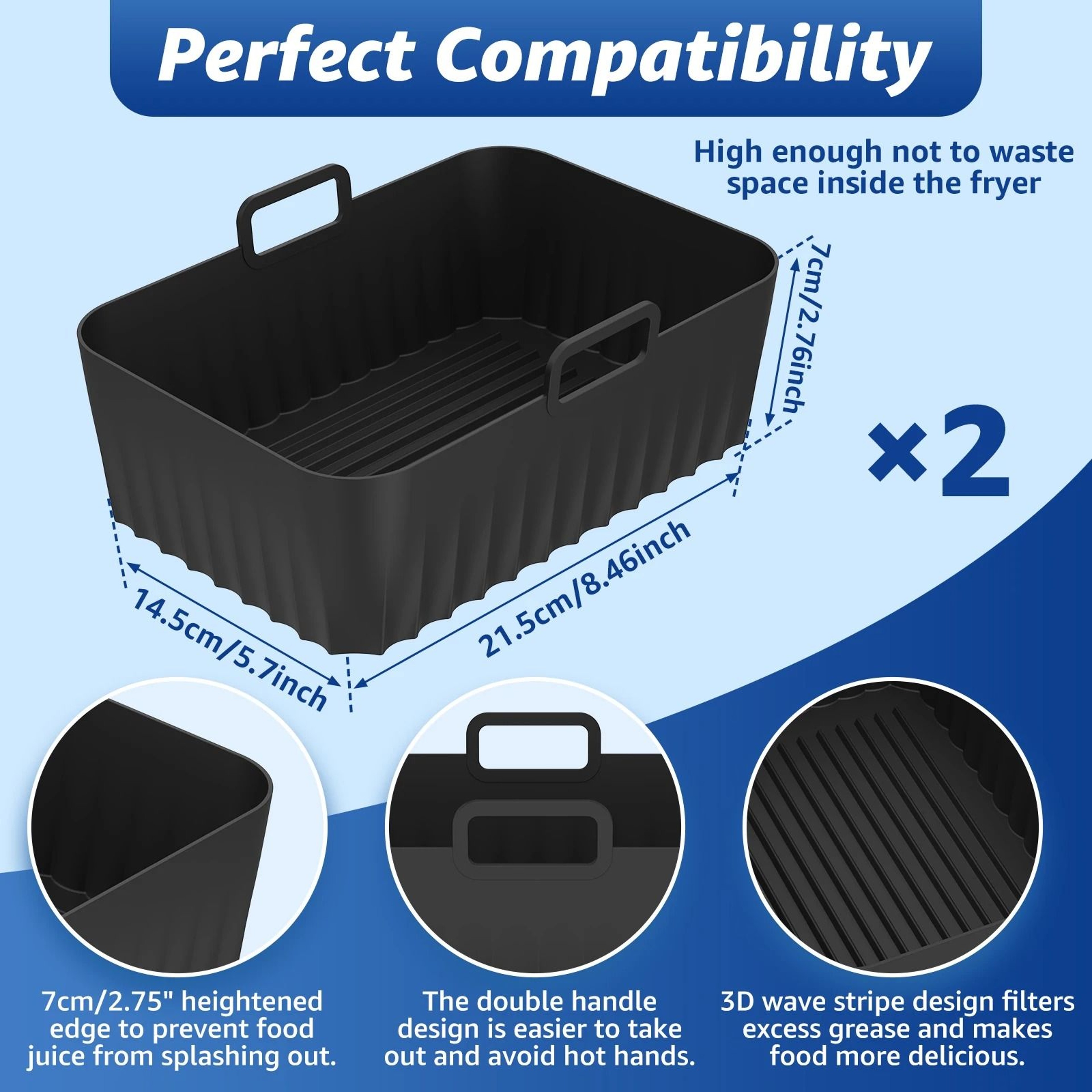 Reusable Silicone Air Fryer Liners Rectangle Heat Resistant Baking Baskets 9
