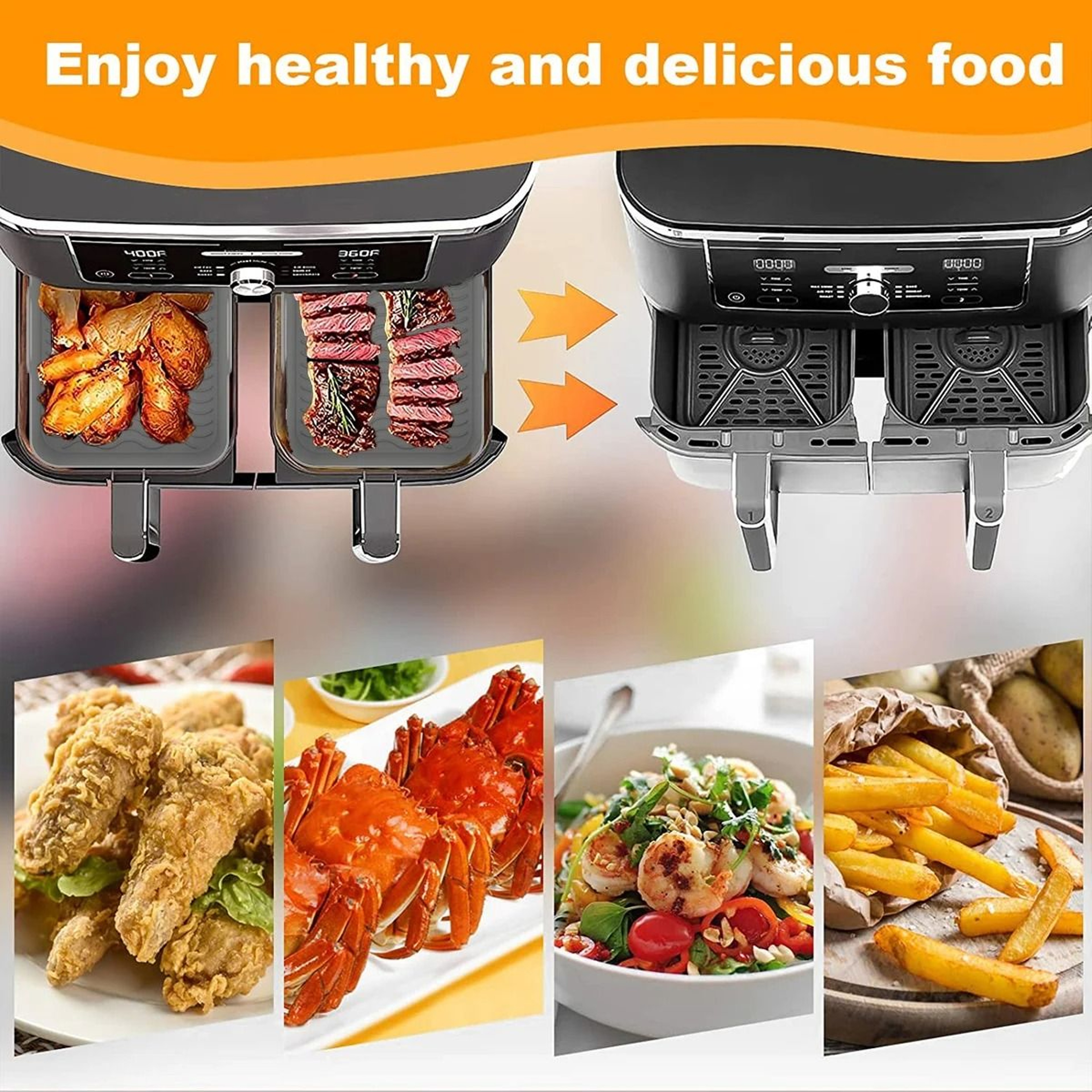 Rectangle Silicone Air Fryer Basket Liners Reusable Heat Resistant Cooking Trays 3