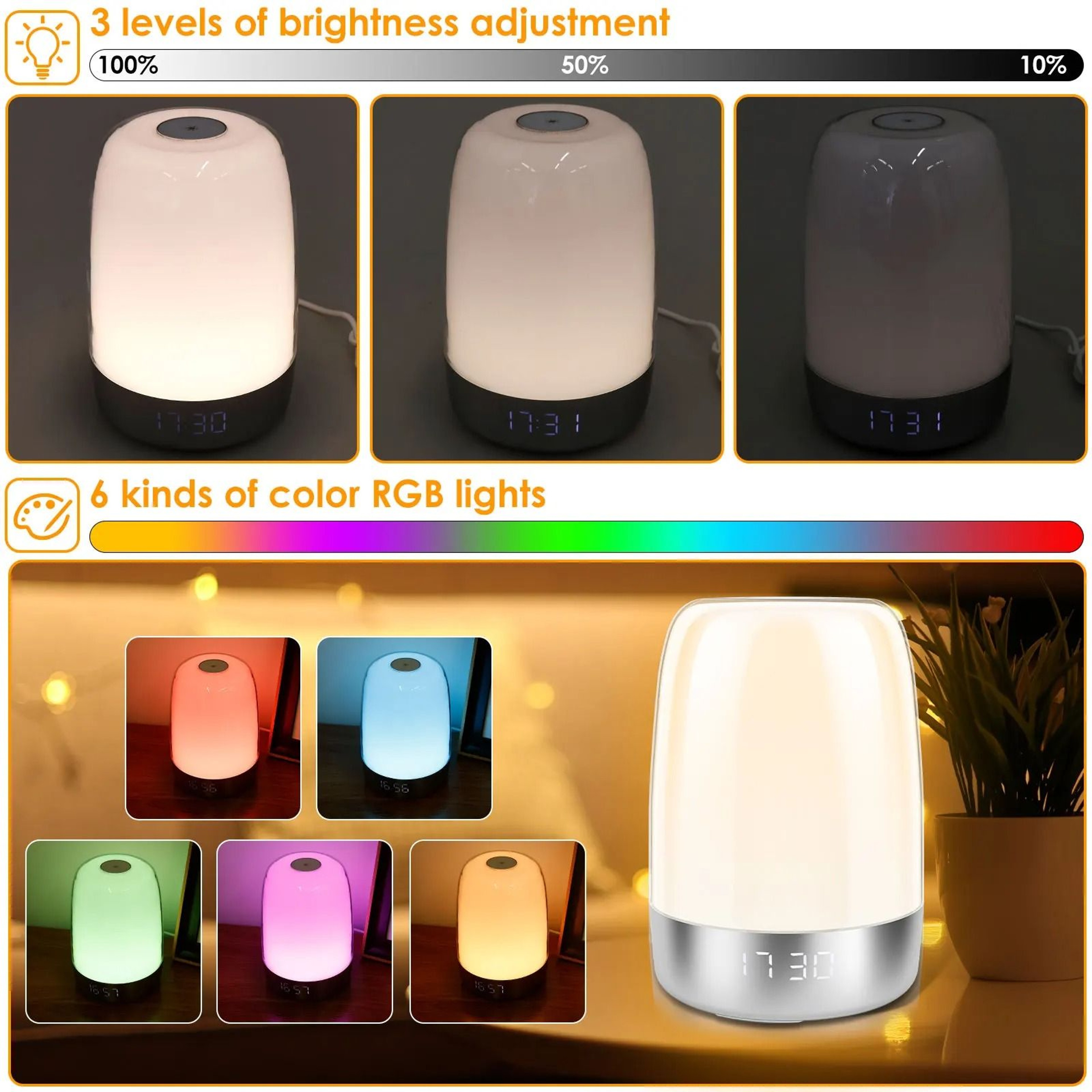 Adjustable Sunrise Alarm Clock With WakeUp Light  Dimmable Sunrise Lamp  Night Light 4