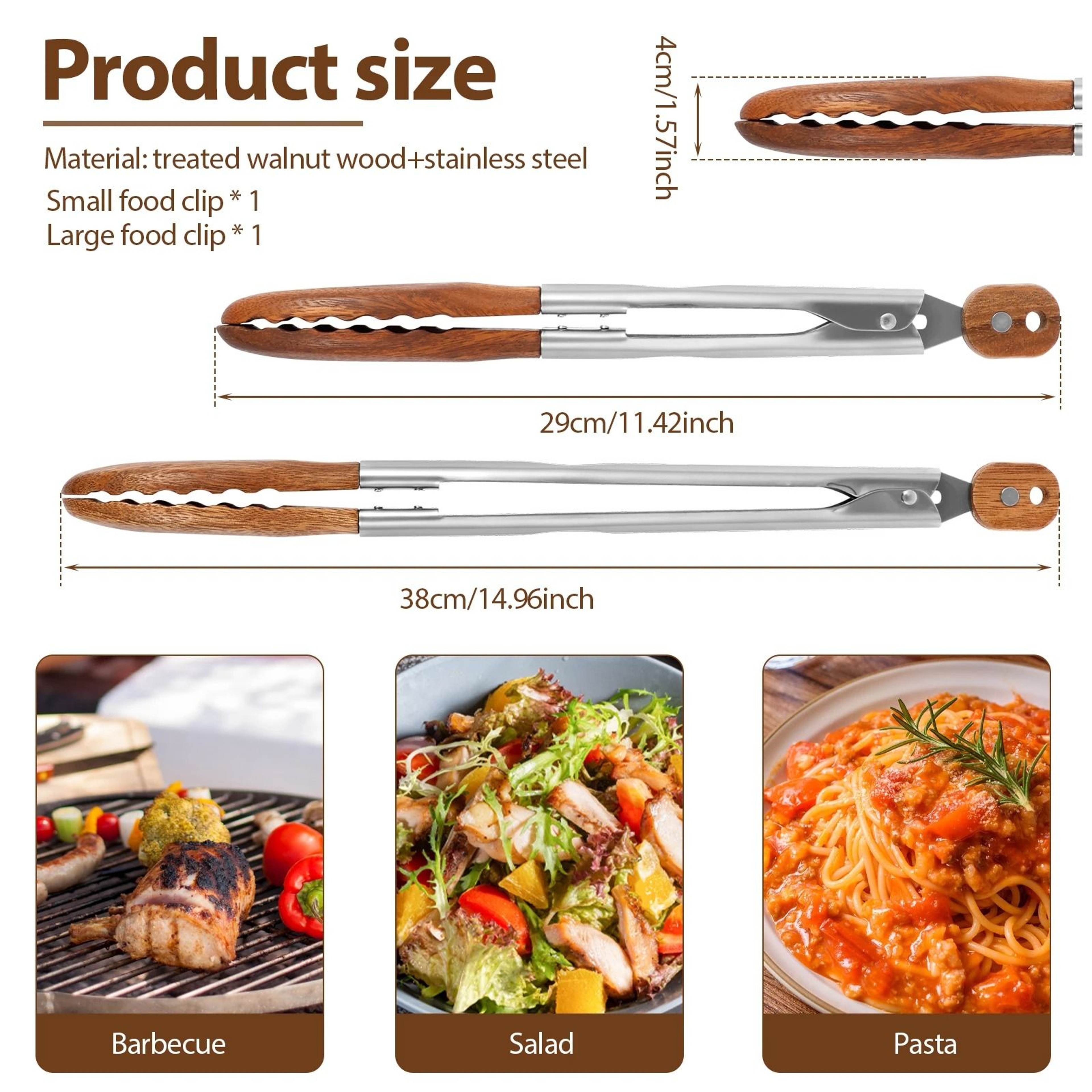 2 Piece Rustproof Wood Food Tongs For Cooking And Serving 3