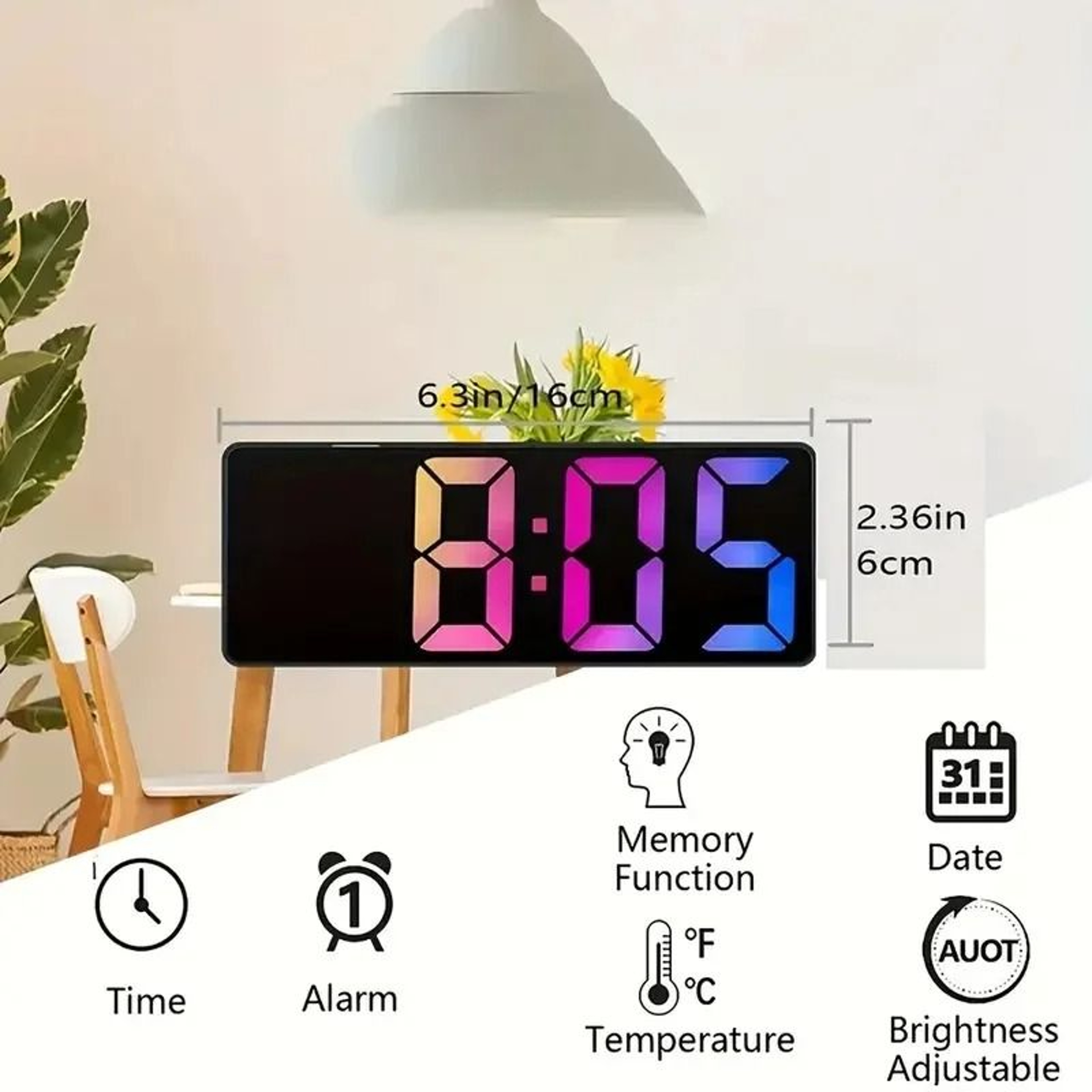 LED Digital Alarm Clock With Temperature Display For Bedroom Desk 5