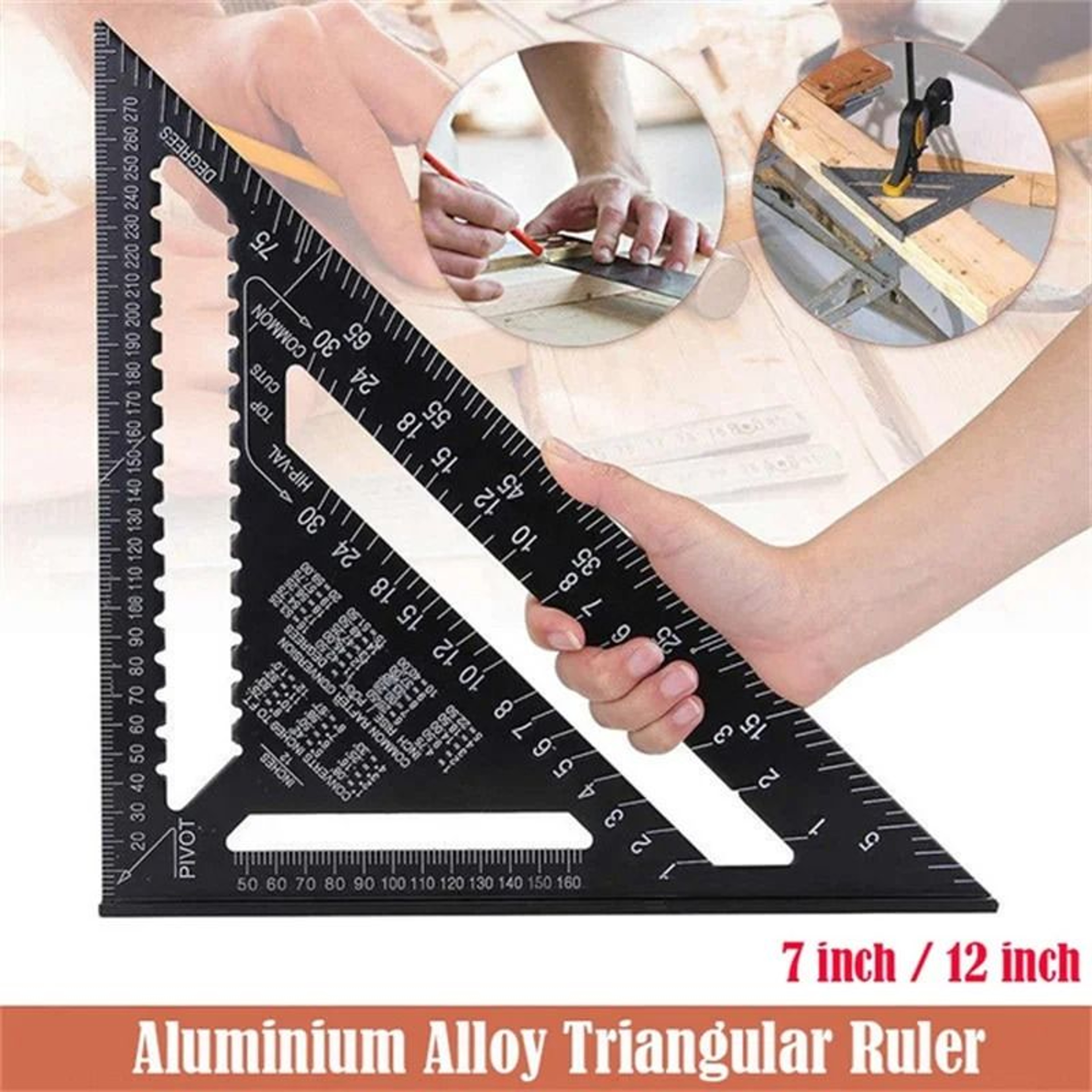 Aluminum Triangle Ruler For Carpenter Woodworking Measuring Layout 0