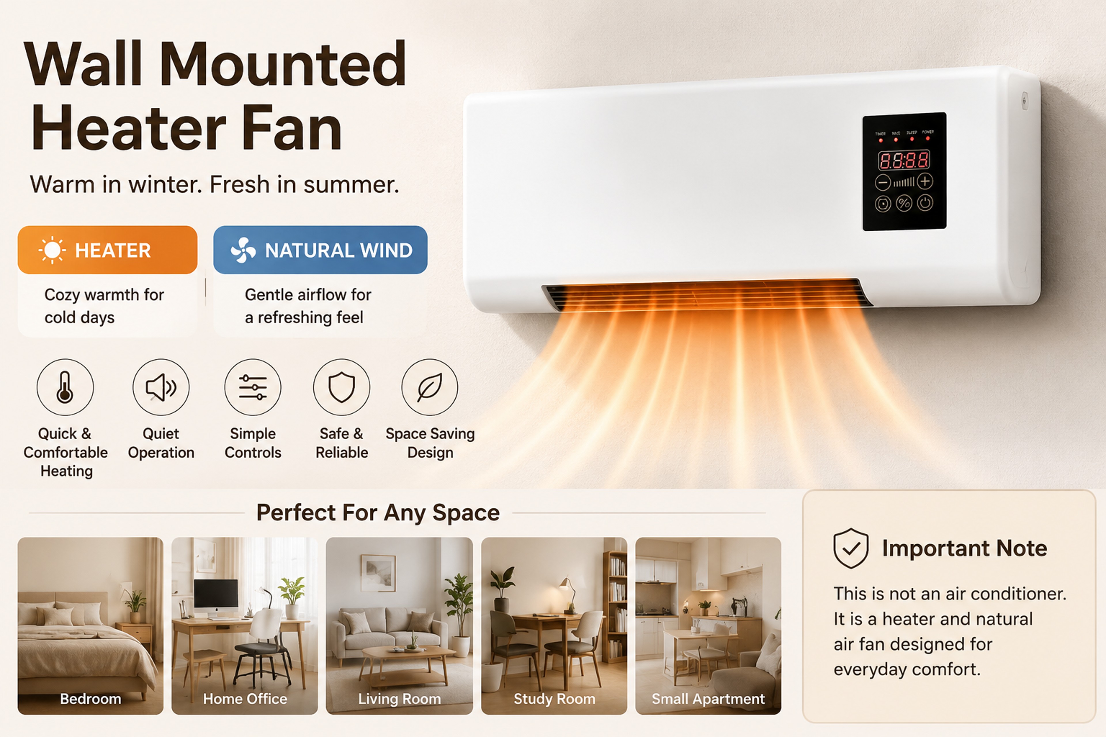 Portable Wall Mounted Heater Fan 1800W Space Saving Electric Heater Fan – view 18