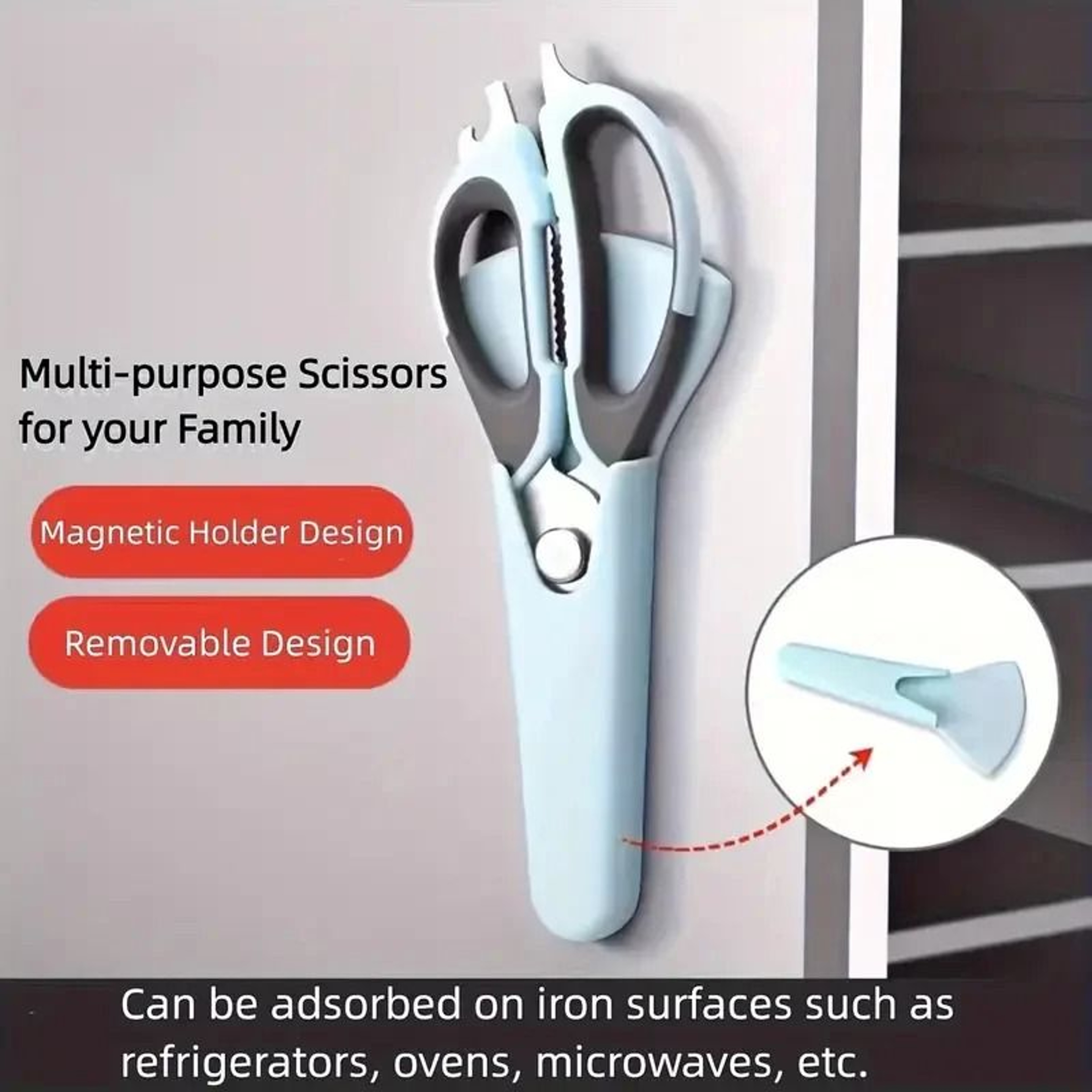 Seven In One Stainless Steel Kitchen Scissors With Magnetic Holder 2