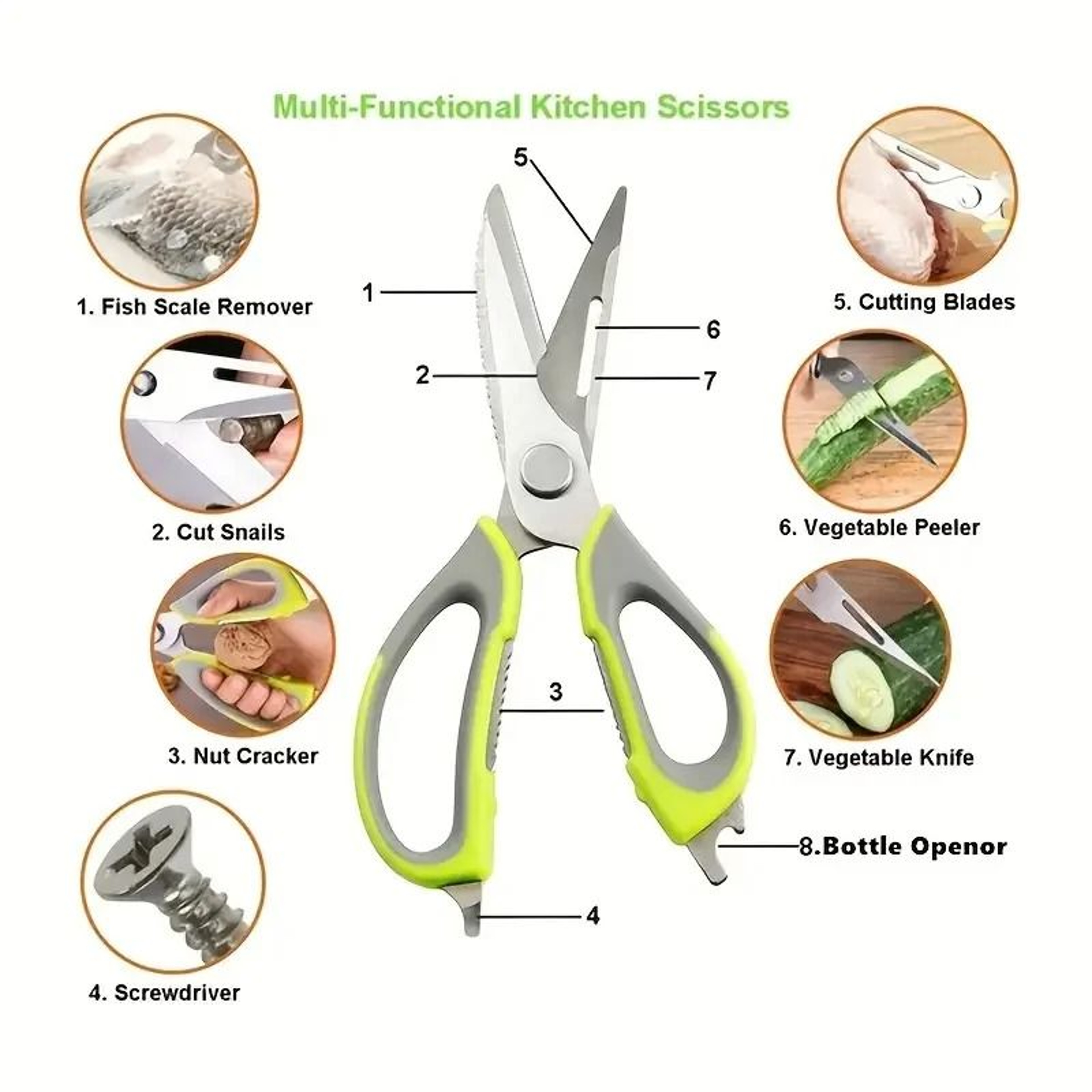 Seven In One Stainless Steel Kitchen Scissors With Magnetic Holder 4