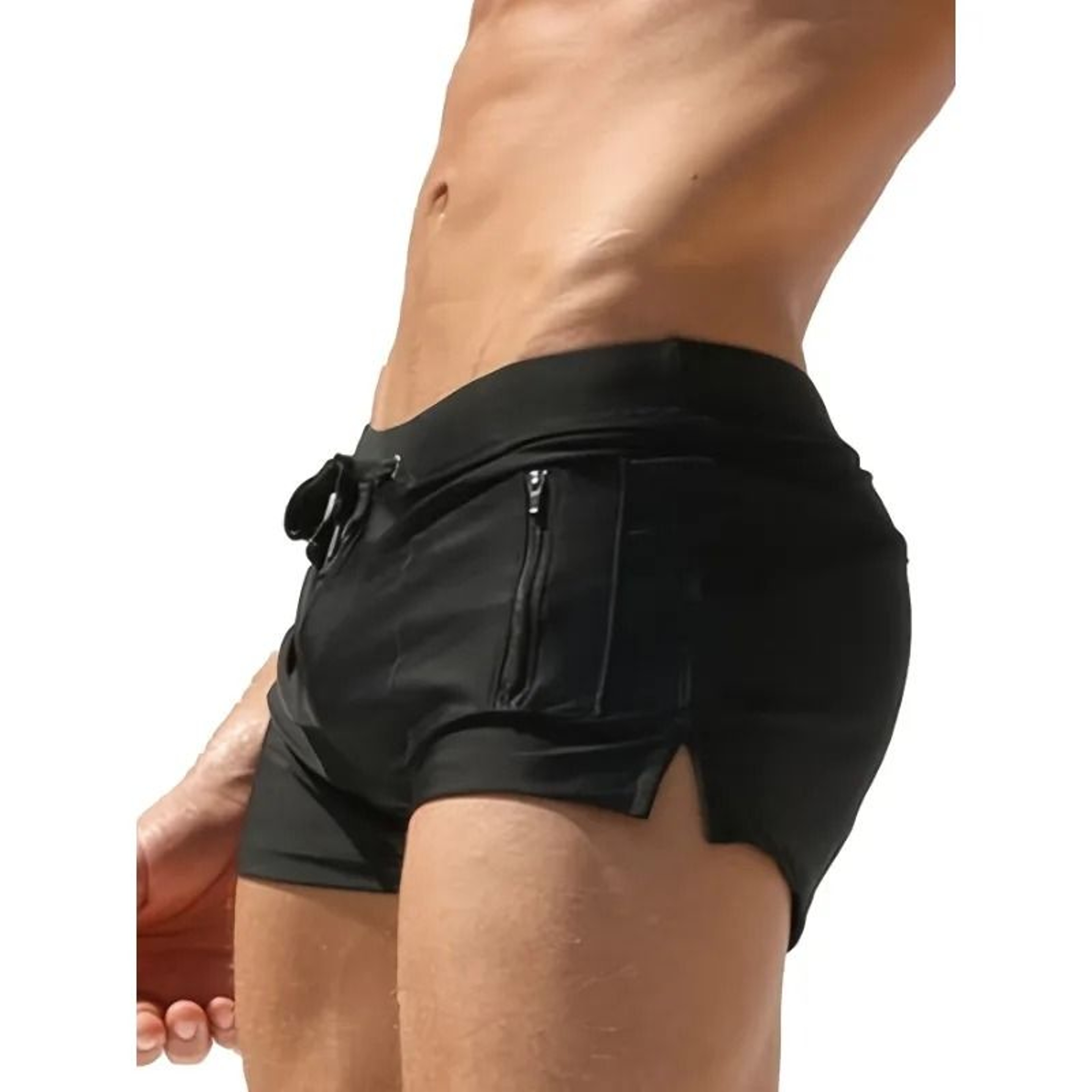 Mens Quick Dry Swim Trunks With Zipper Pocket And Drawstring Waist 0
