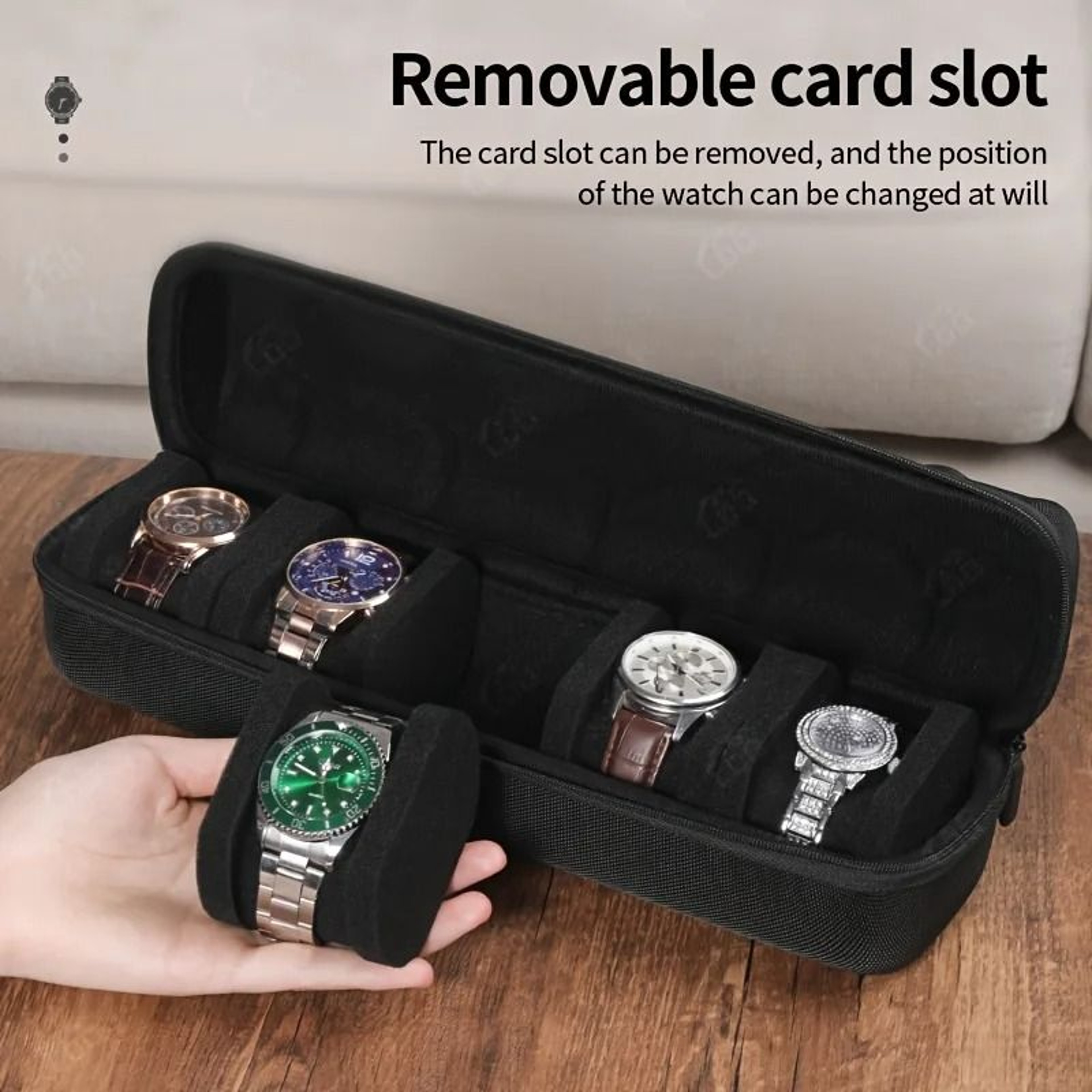 5 Slot Hard Shell Watch Travel Case With Soft Foam Pillows And Handle 1