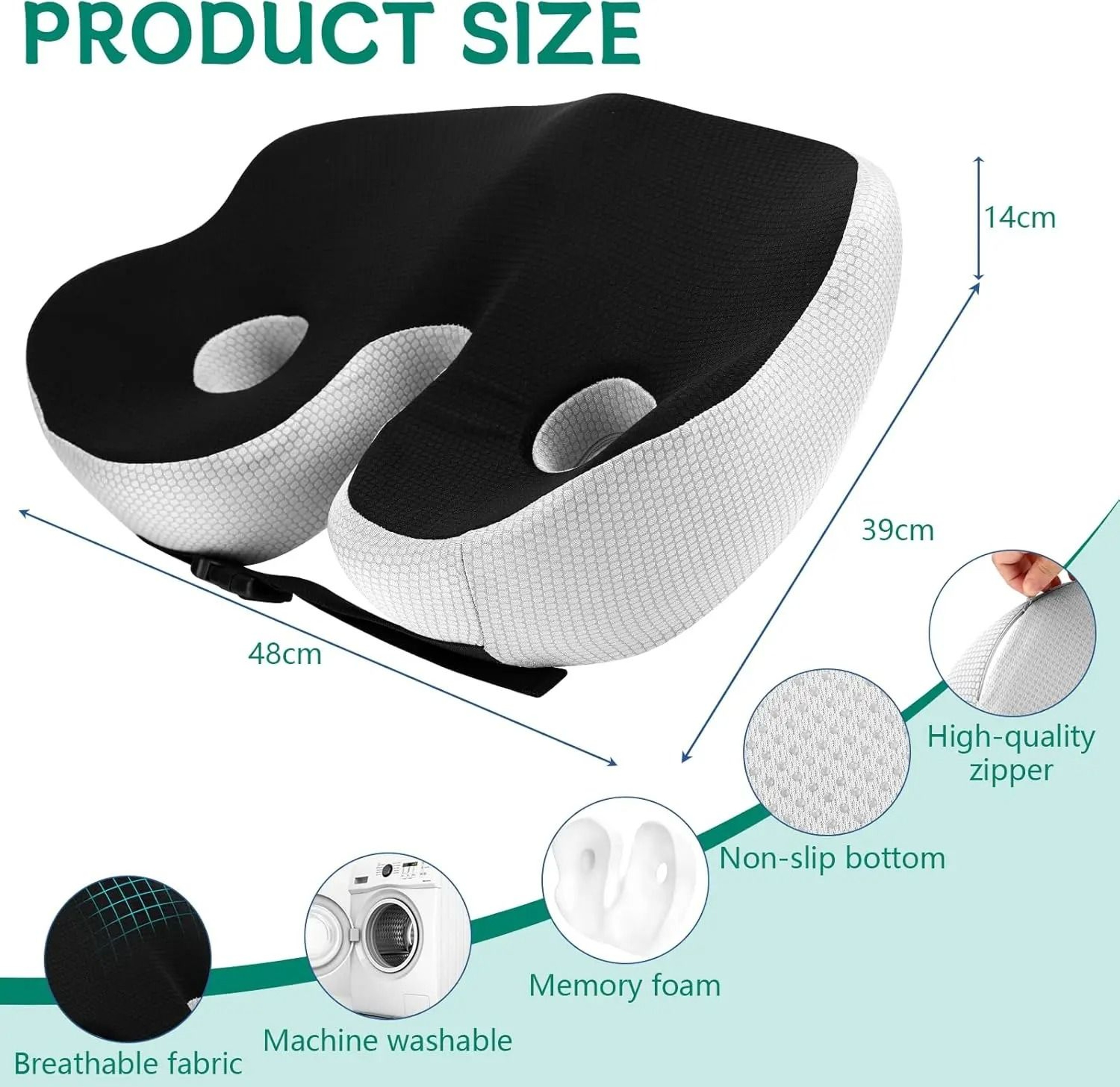 Orthopedic Memory Foam Seat Cushion For Tailbone Back And Sciatic Comfort Support 3