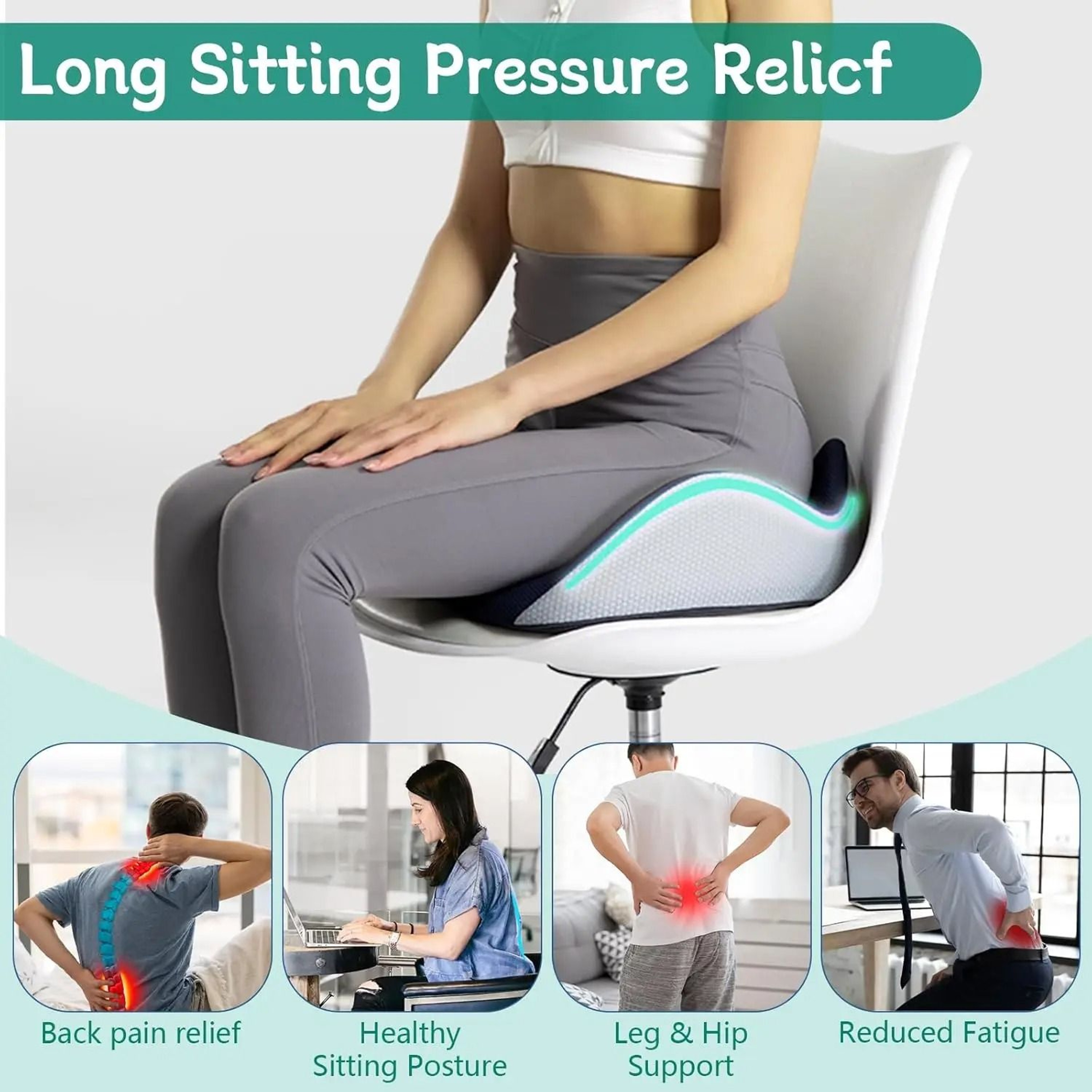Orthopedic Memory Foam Seat Cushion For Tailbone Back And Sciatic Comfort Support 4