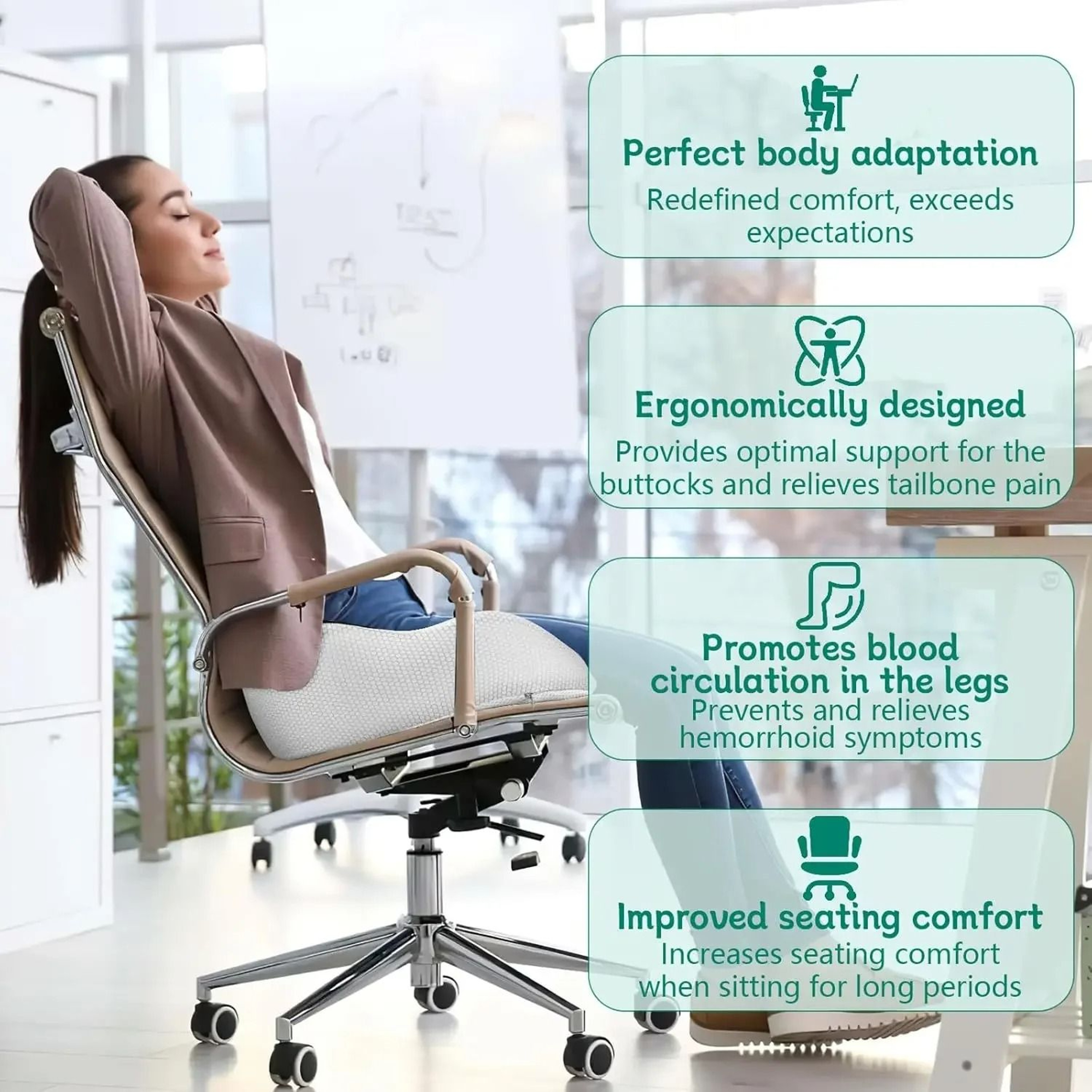 Orthopedic Memory Foam Seat Cushion For Tailbone Back And Sciatic Comfort Support 5