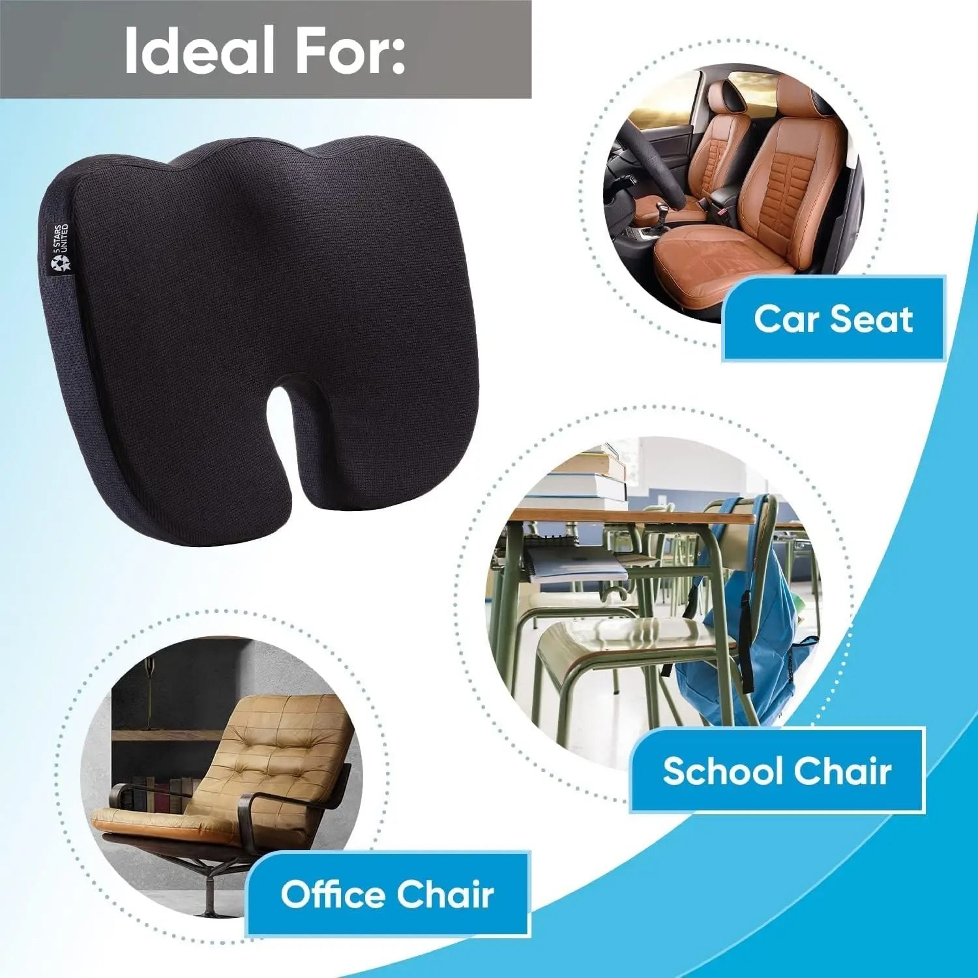 Memory Foam U Shaped Seat Cushion Breathable Chair Pad For Car Office And Travel 6