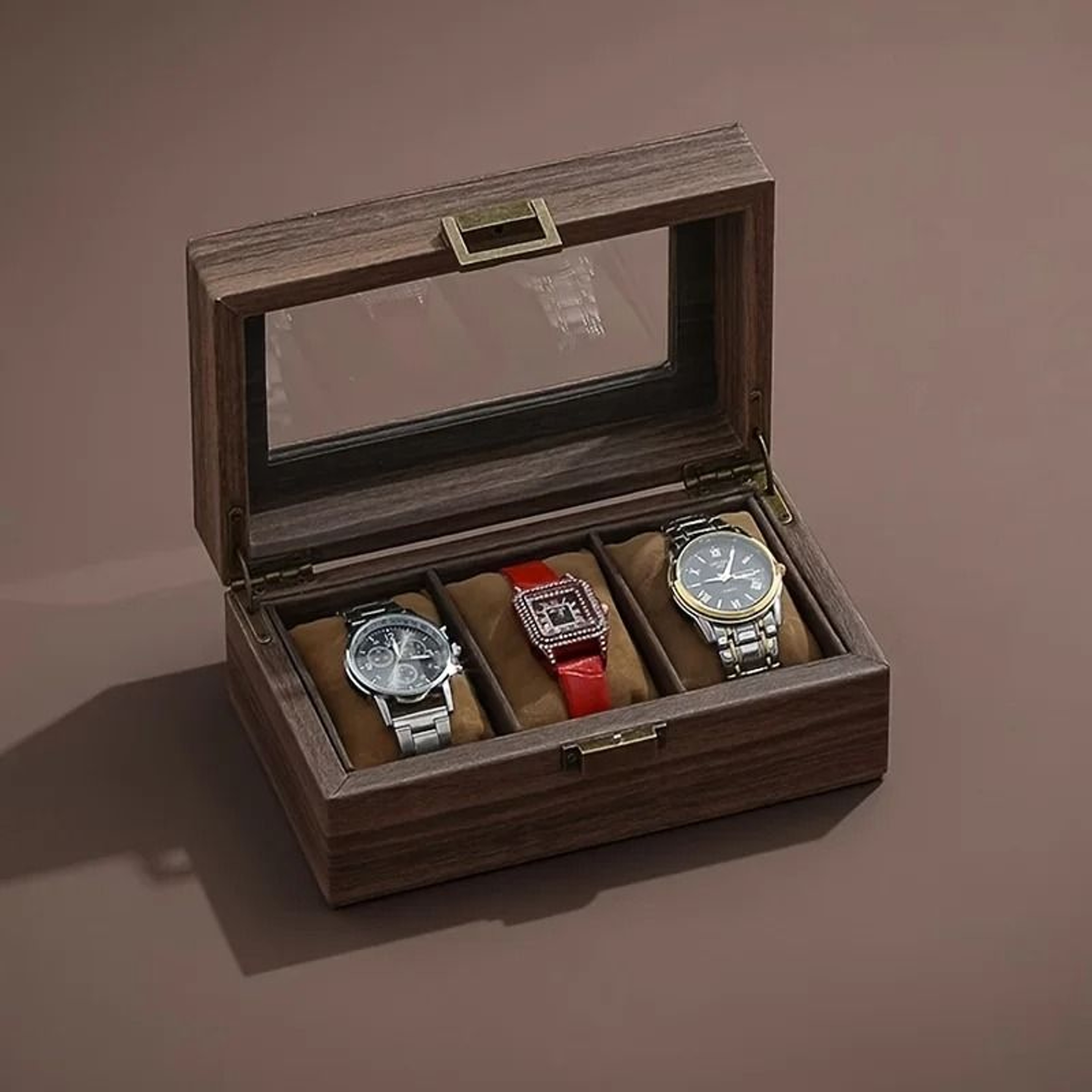 Retro Wood Grain Watch Storage Box Large Capacity Multi Slot Watch Display Case 2