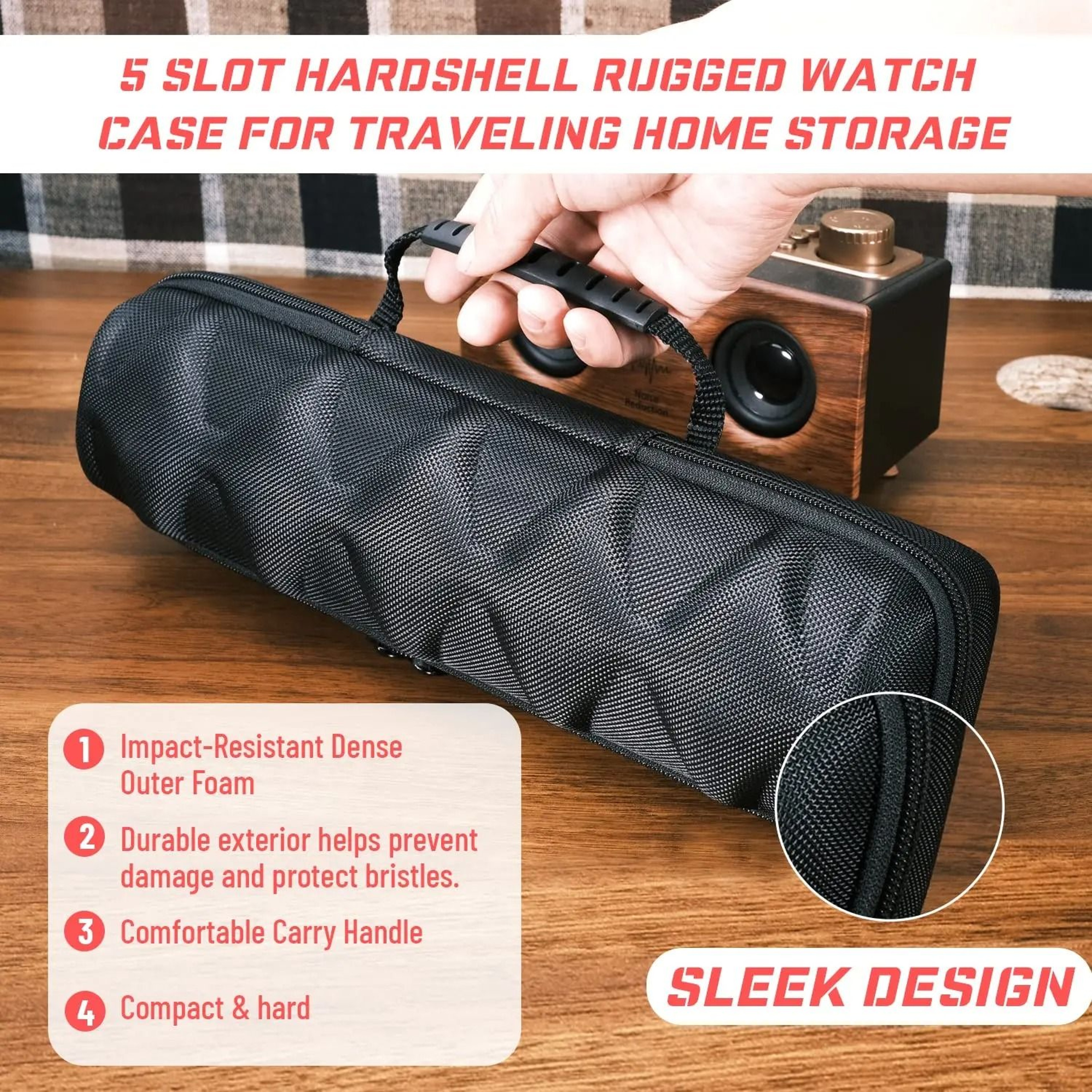 Black Nylon 5 Slot Watch Travel Case Protective Watch Organizer With Pillows 3