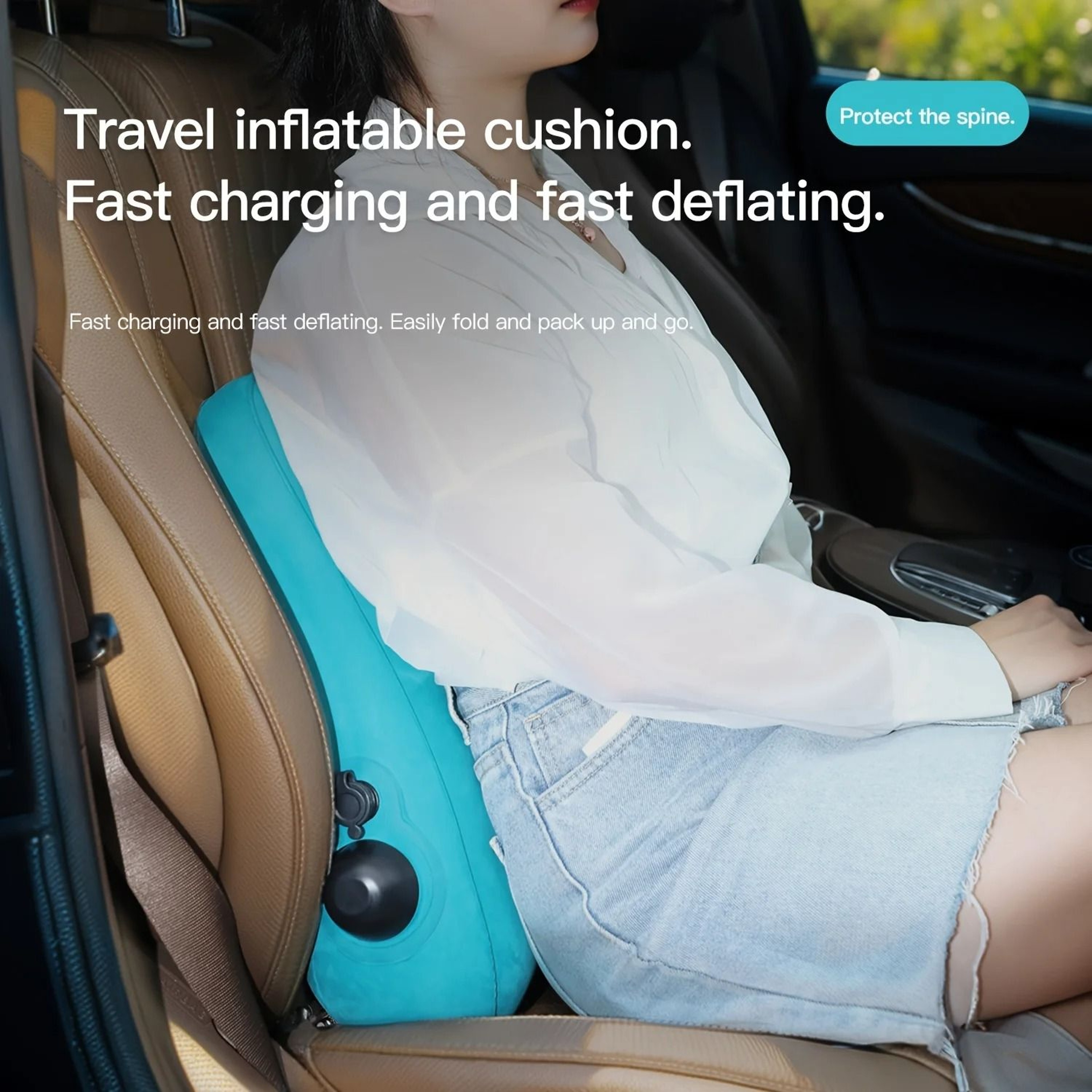Inflatable Lumbar Support Pillow Press Type Travel Back Cushion For Flights 2