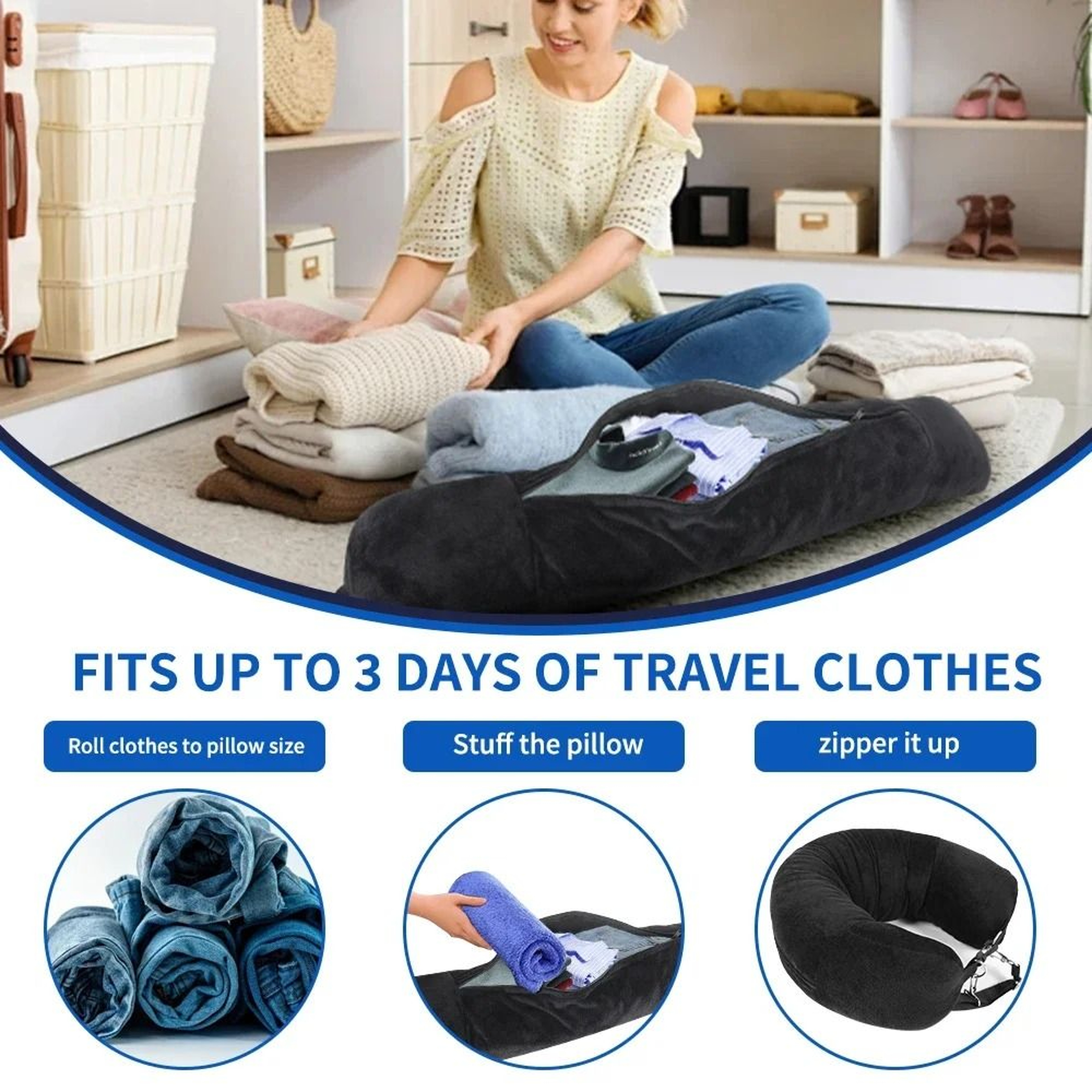 Packable Travel Neck Pillow With Hidden Storage Refillable U Shaped Airplane And Car Pillow 3