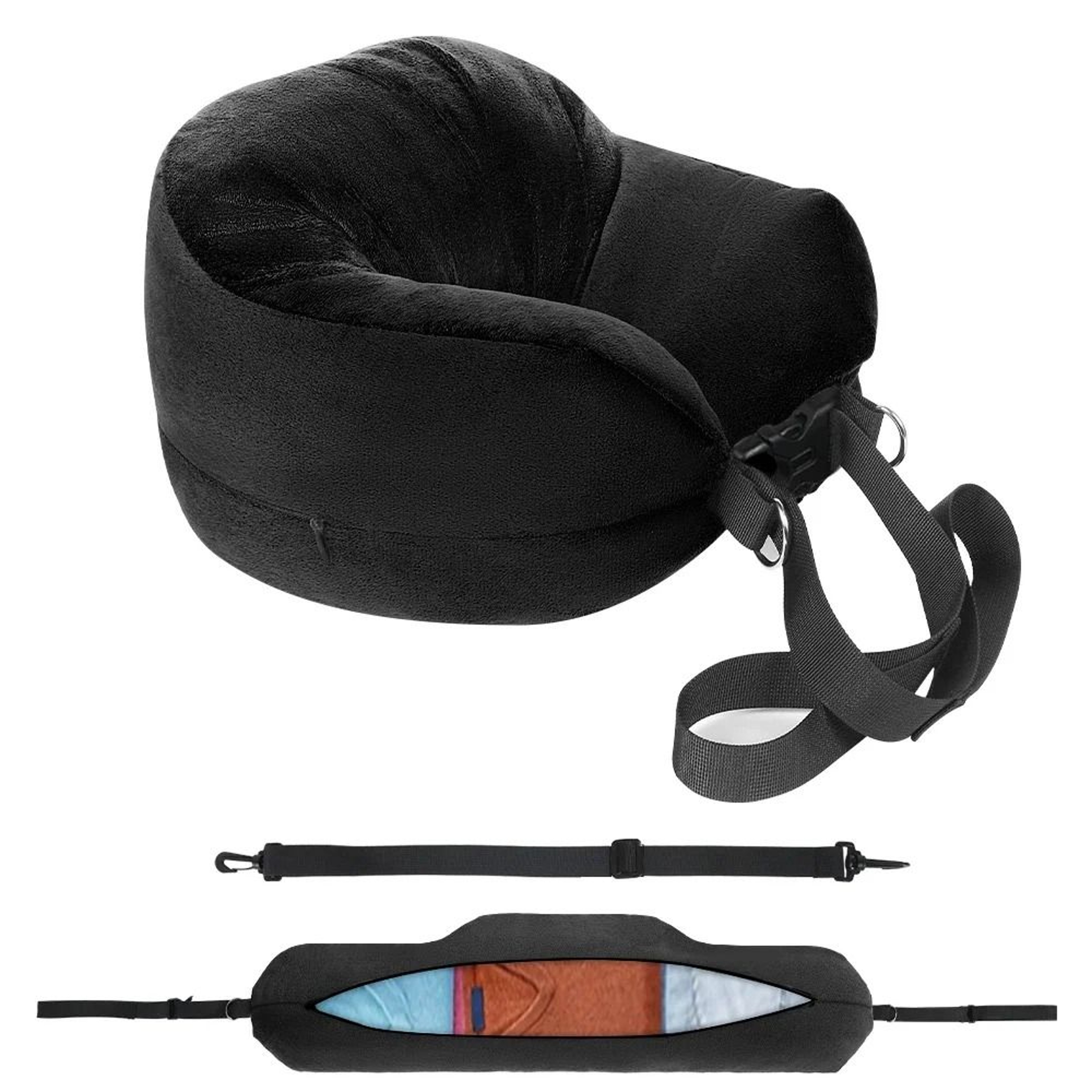 Packable Travel Neck Pillow With Hidden Storage Refillable U Shaped Airplane And Car Pillow 7