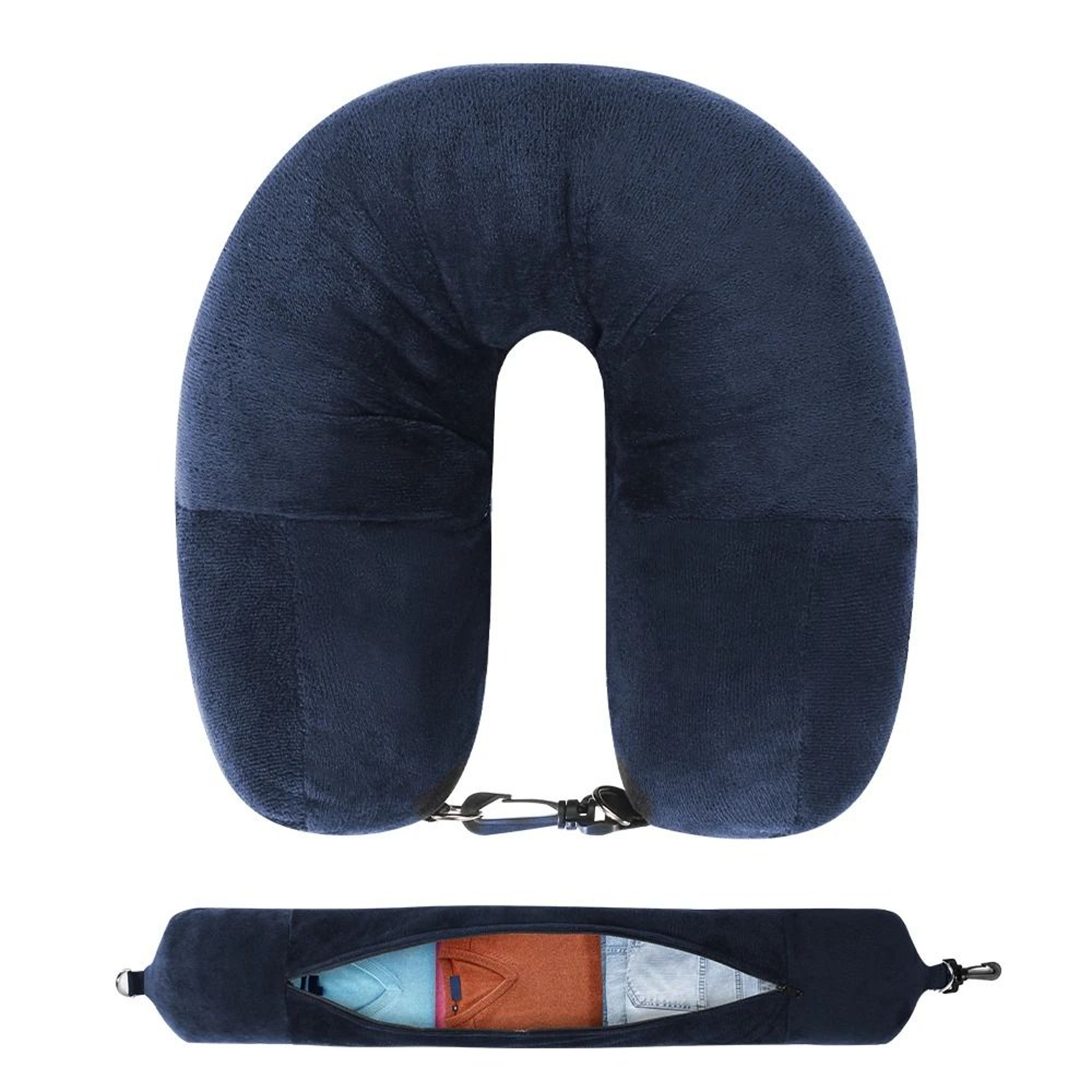 Packable Travel Neck Pillow With Hidden Storage Refillable U Shaped Airplane And Car Pillow 10