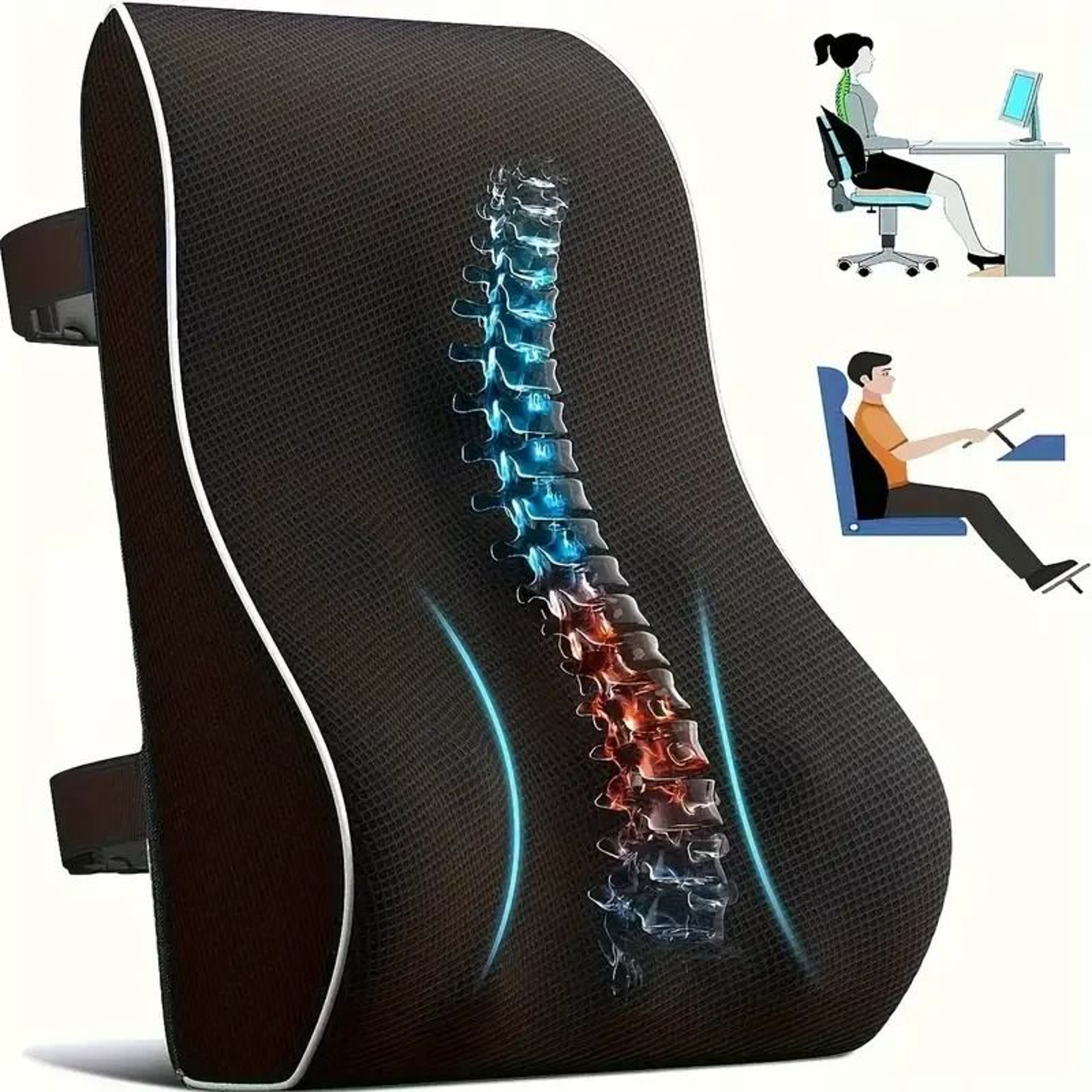 Memory Foam Lumbar Support Pillow With Adjustable Spine Cushion And Breathable Mesh Cover 0