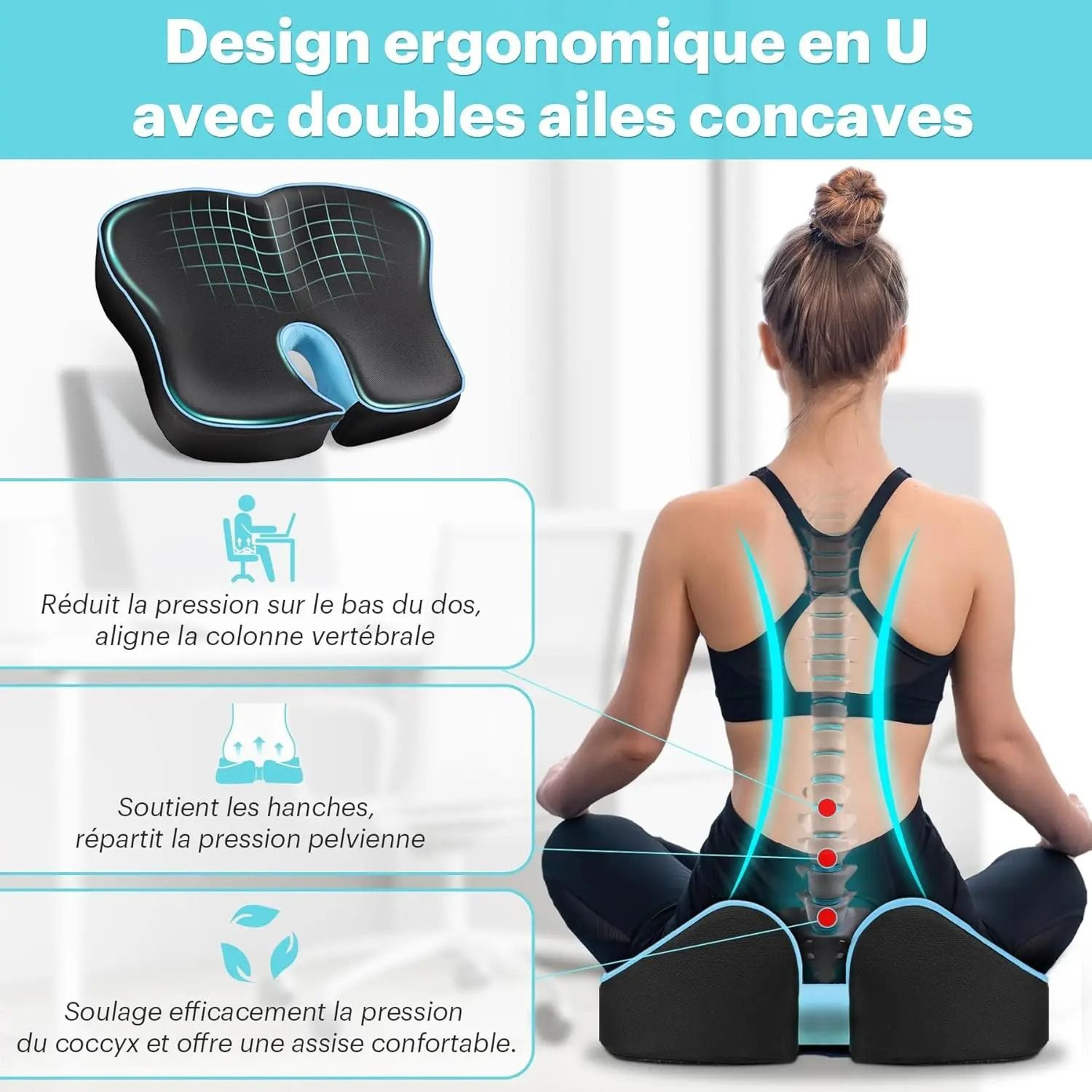 Ergonomic Memory Foam Seat Cushion For Office Chair Car Travel And Tailbone Support 3