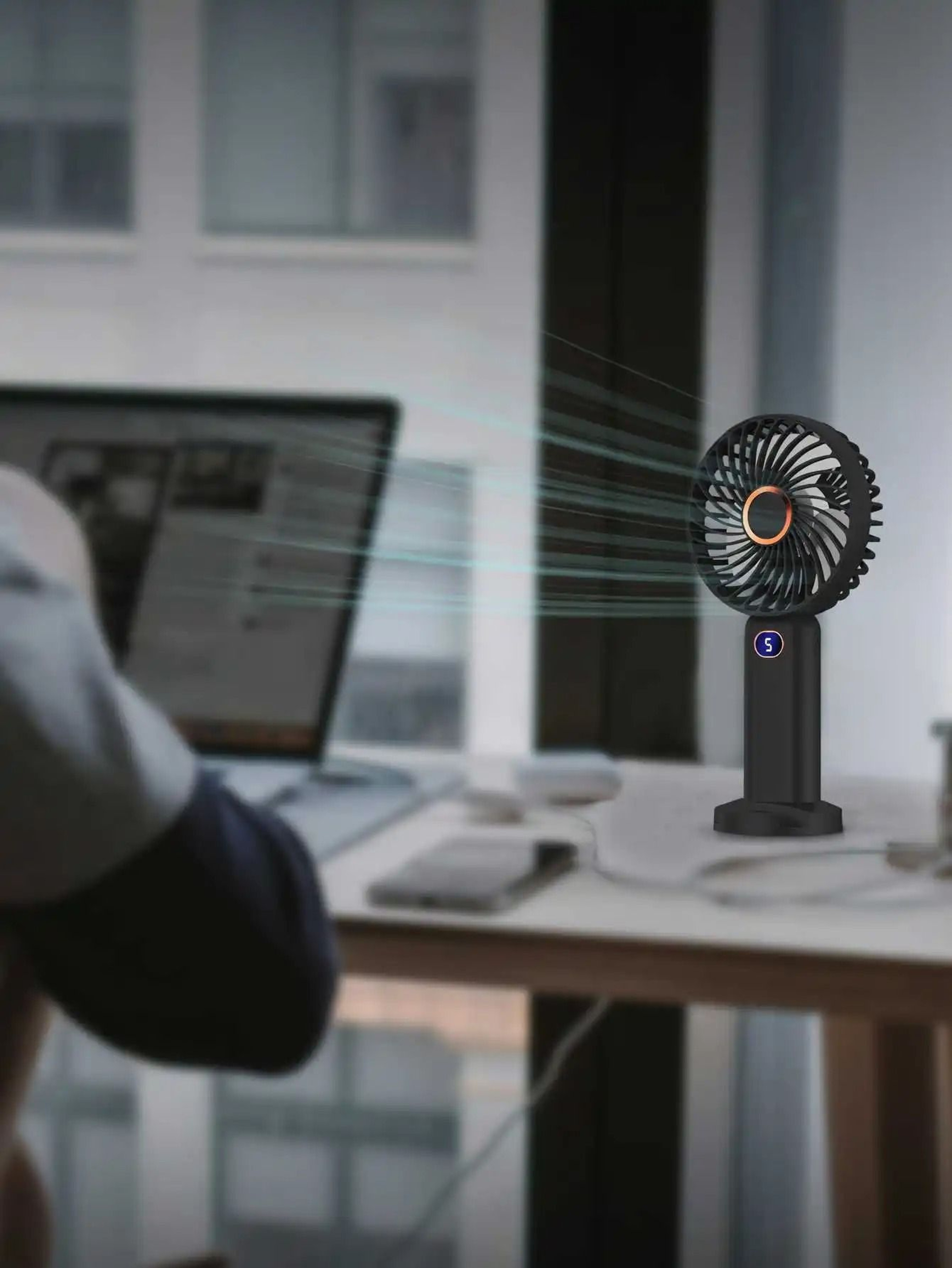 USB Rechargeable Portable Handheld Fan With Digital Display And 5 Speeds 3