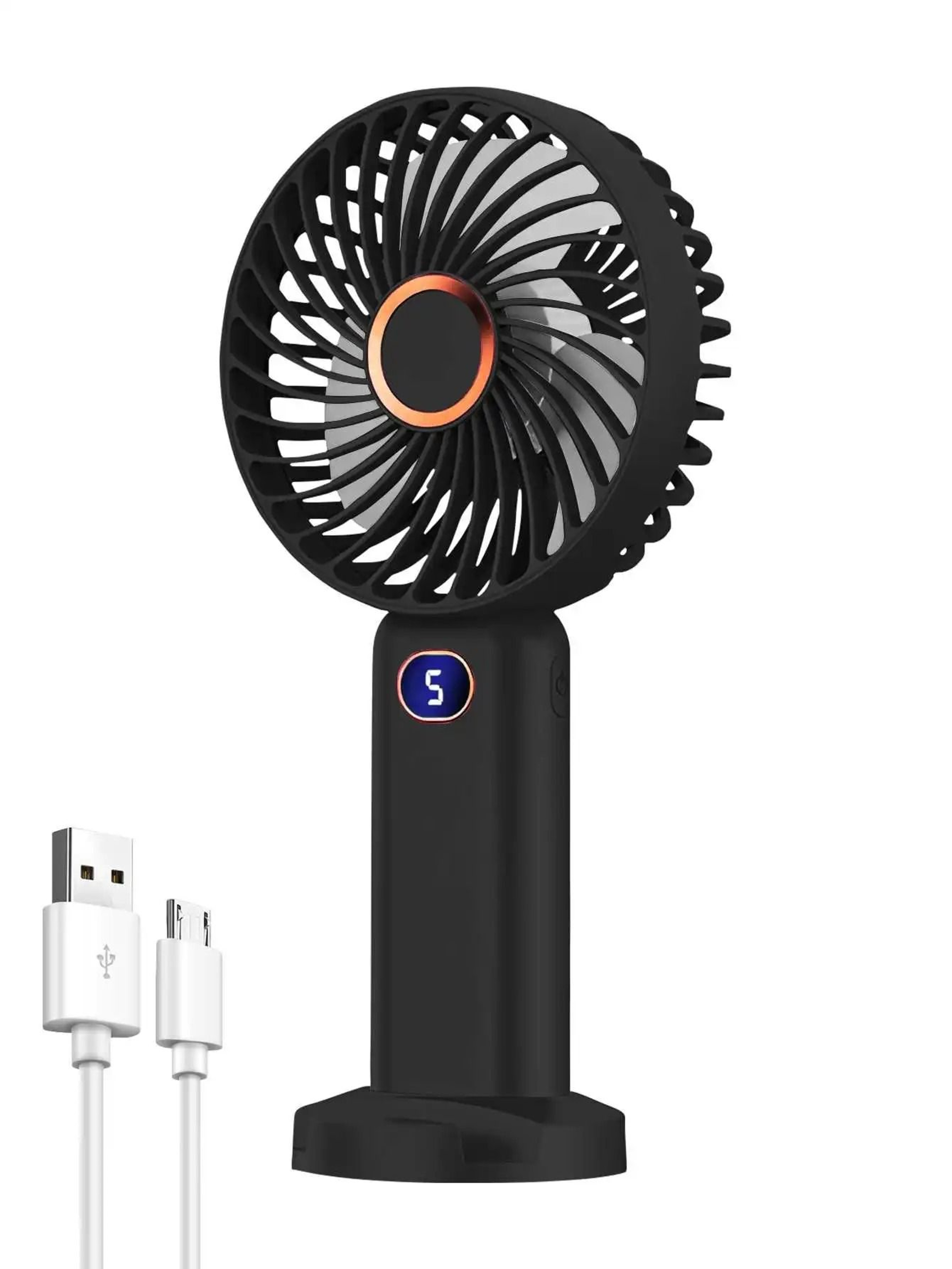 USB Rechargeable Portable Handheld Fan With Digital Display And 5 Speeds 7