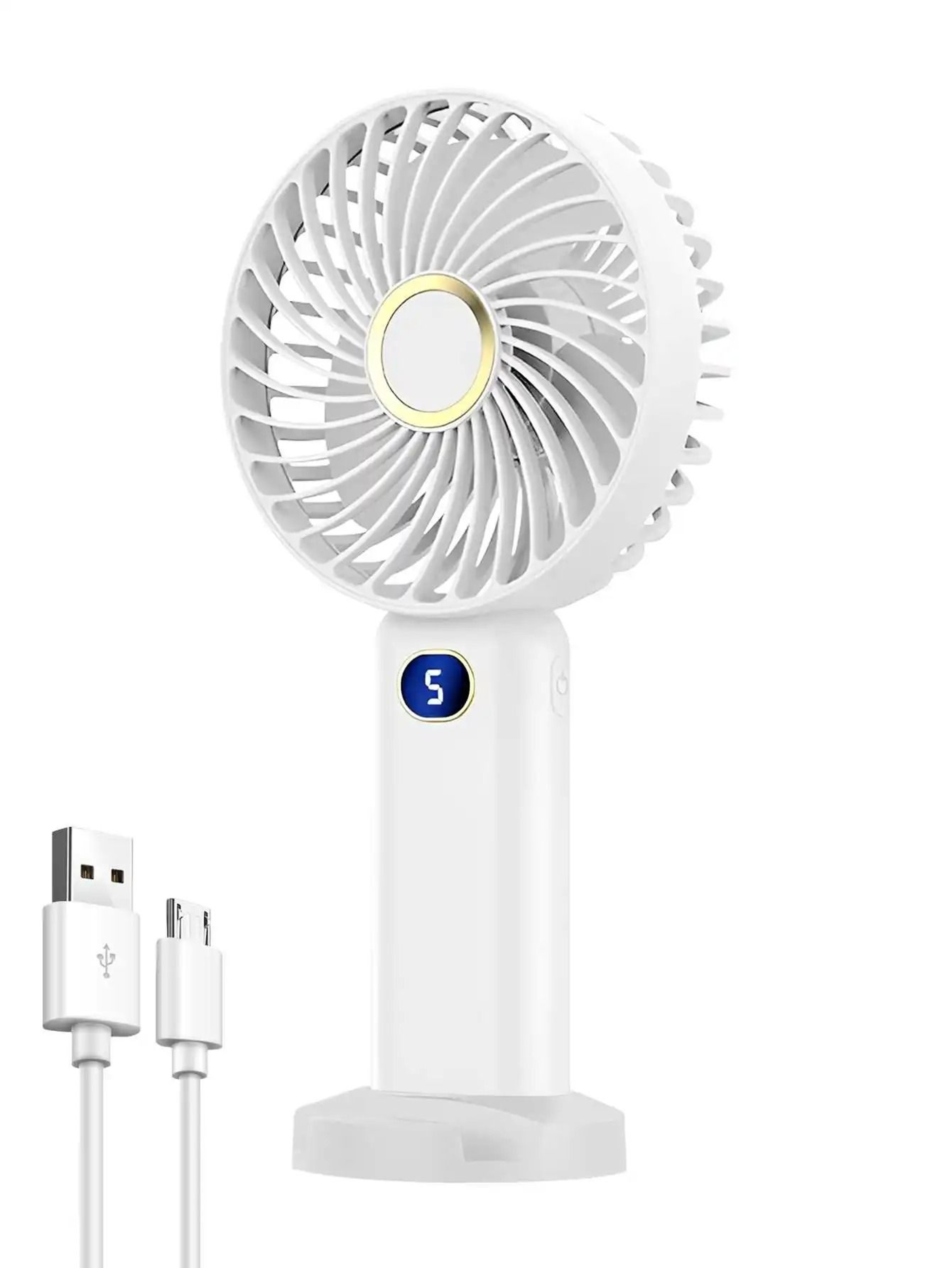 USB Rechargeable Portable Handheld Fan With Digital Display And 5 Speeds 8