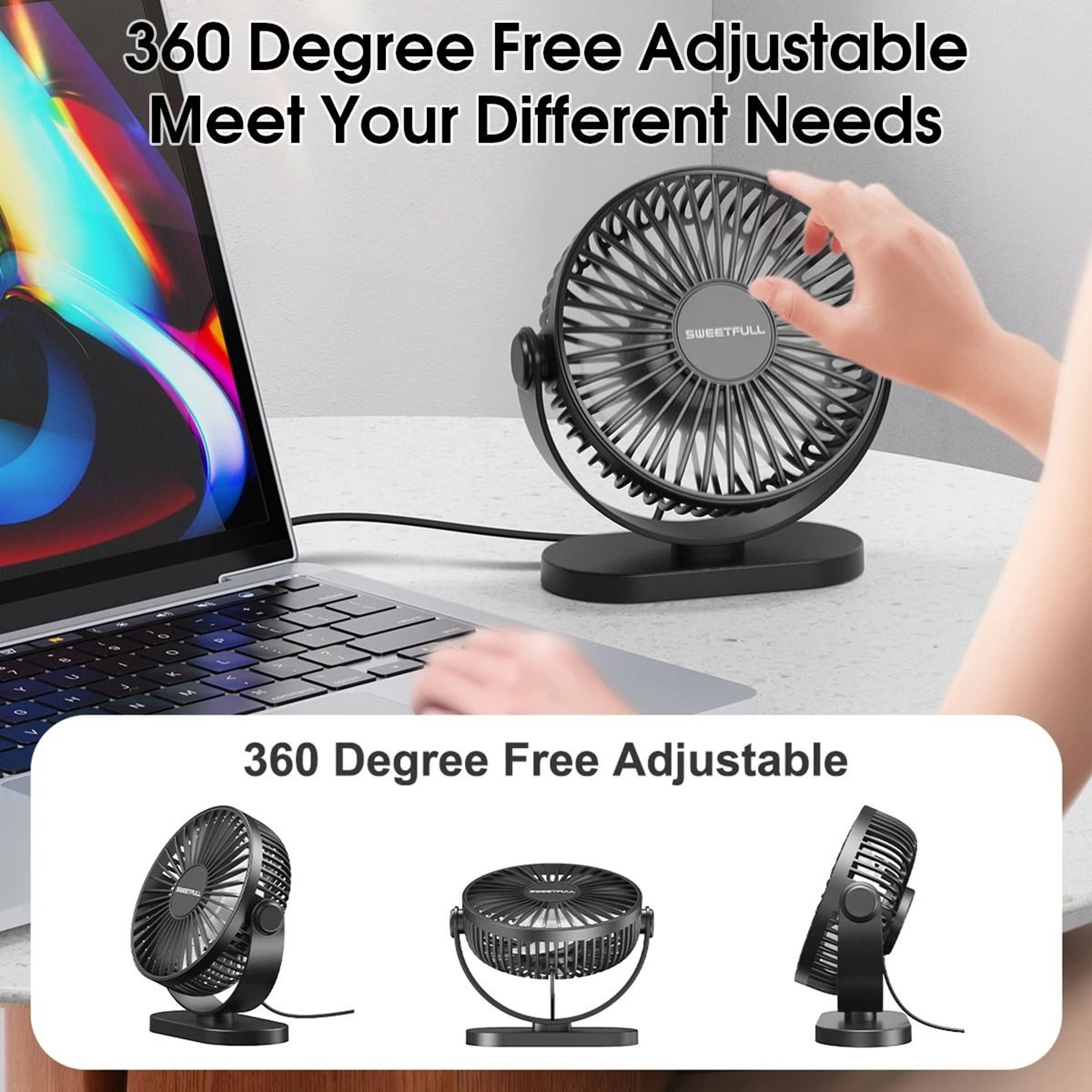 USB Mini Desk Fan With Wall Mount And 3 Speed Air Circulation 2