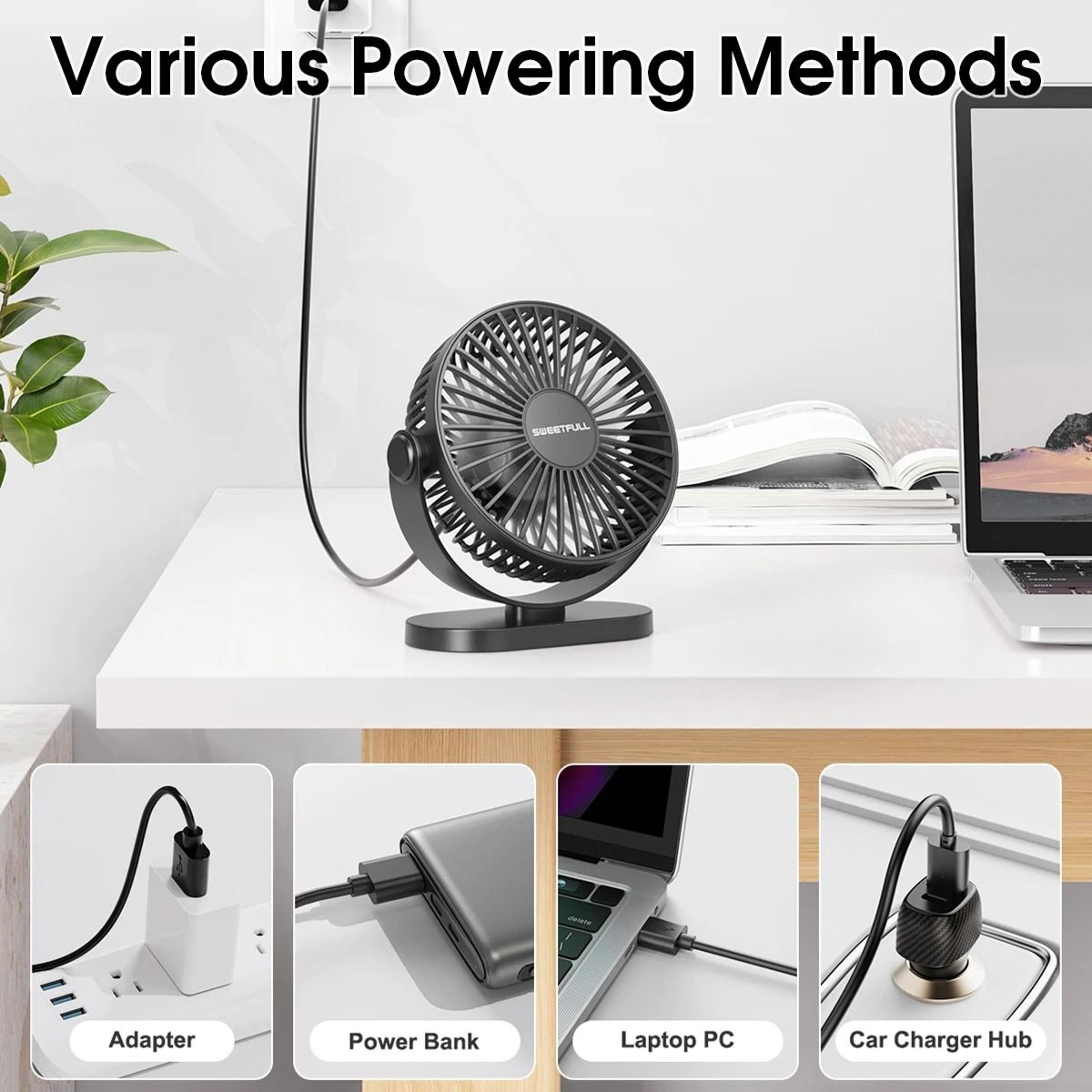 USB Mini Desk Fan With Wall Mount And 3 Speed Air Circulation 4