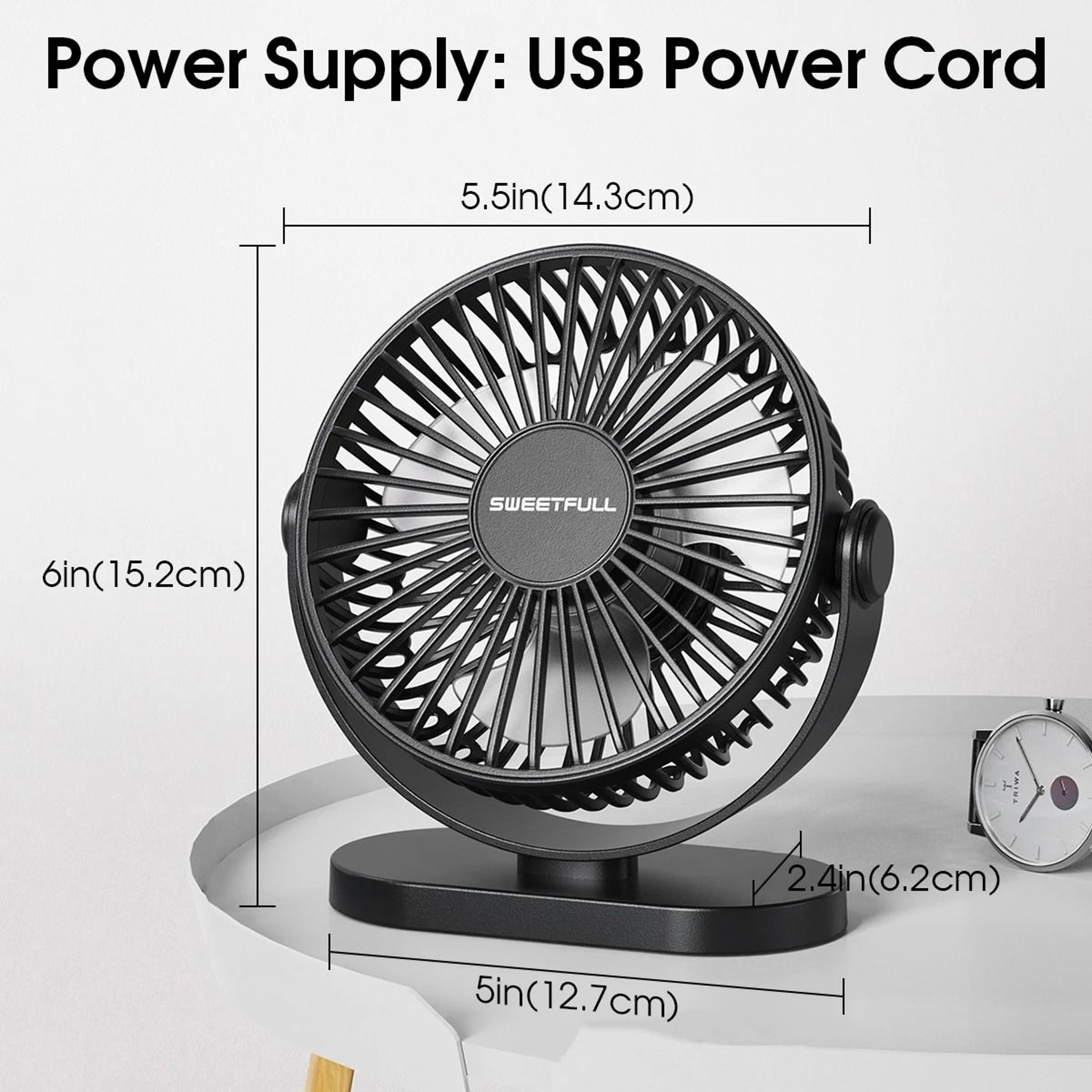 USB Mini Desk Fan With Wall Mount And 3 Speed Air Circulation 5