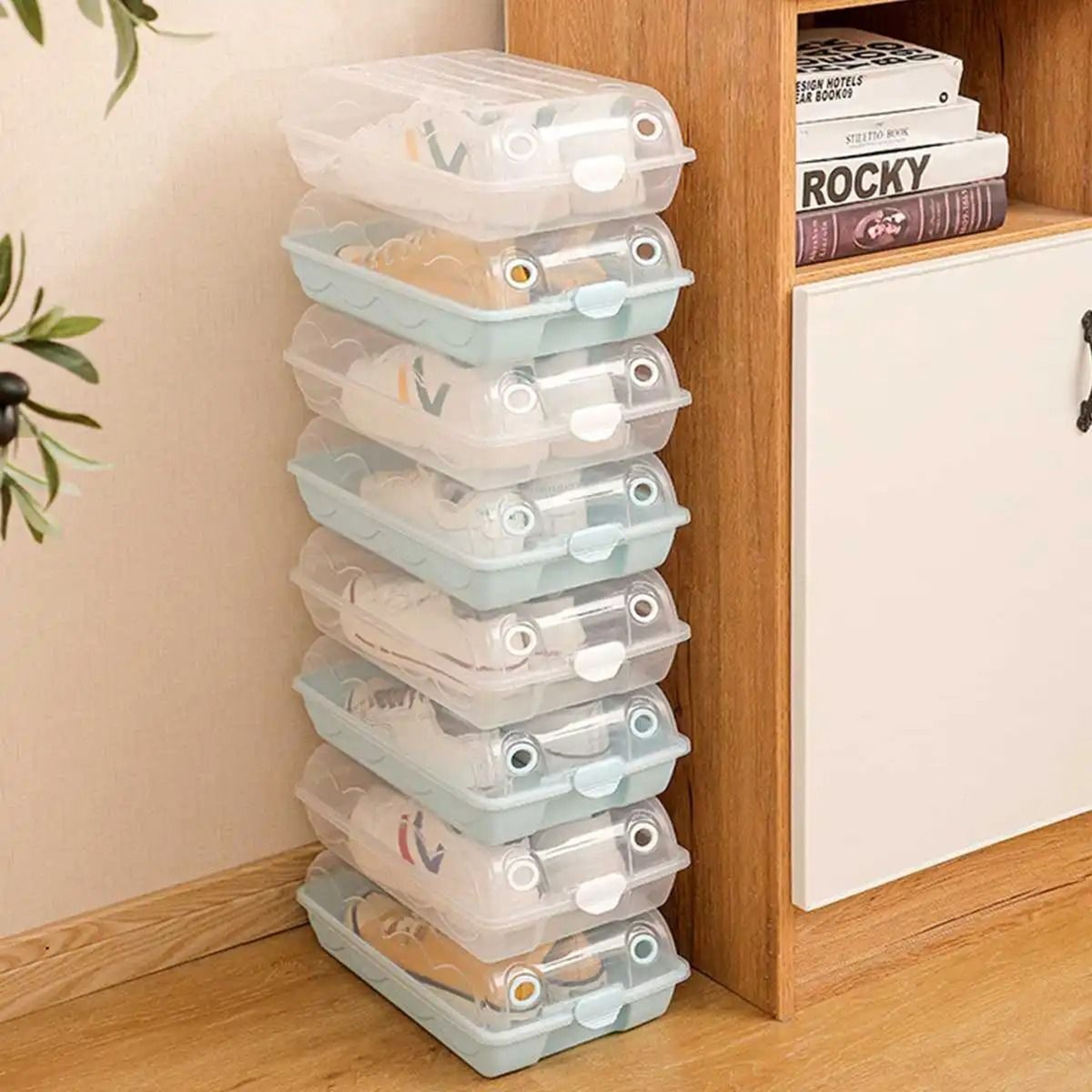 Transparent Stackable Shoe Storage Box With Drawer And Dustproof Cover 0