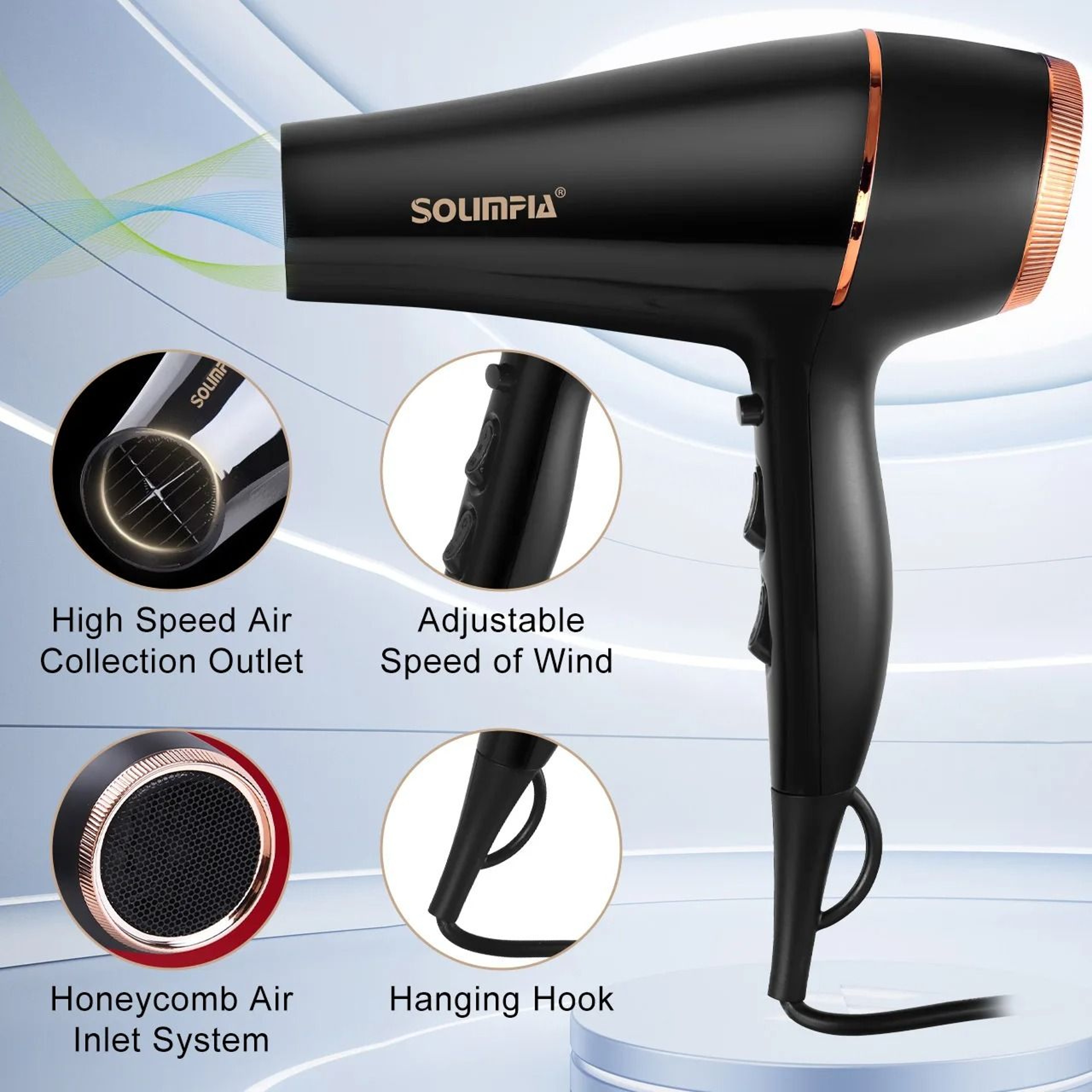 Household Negative Ion Hair Dryer With 5 Heat And Wind Settings 2