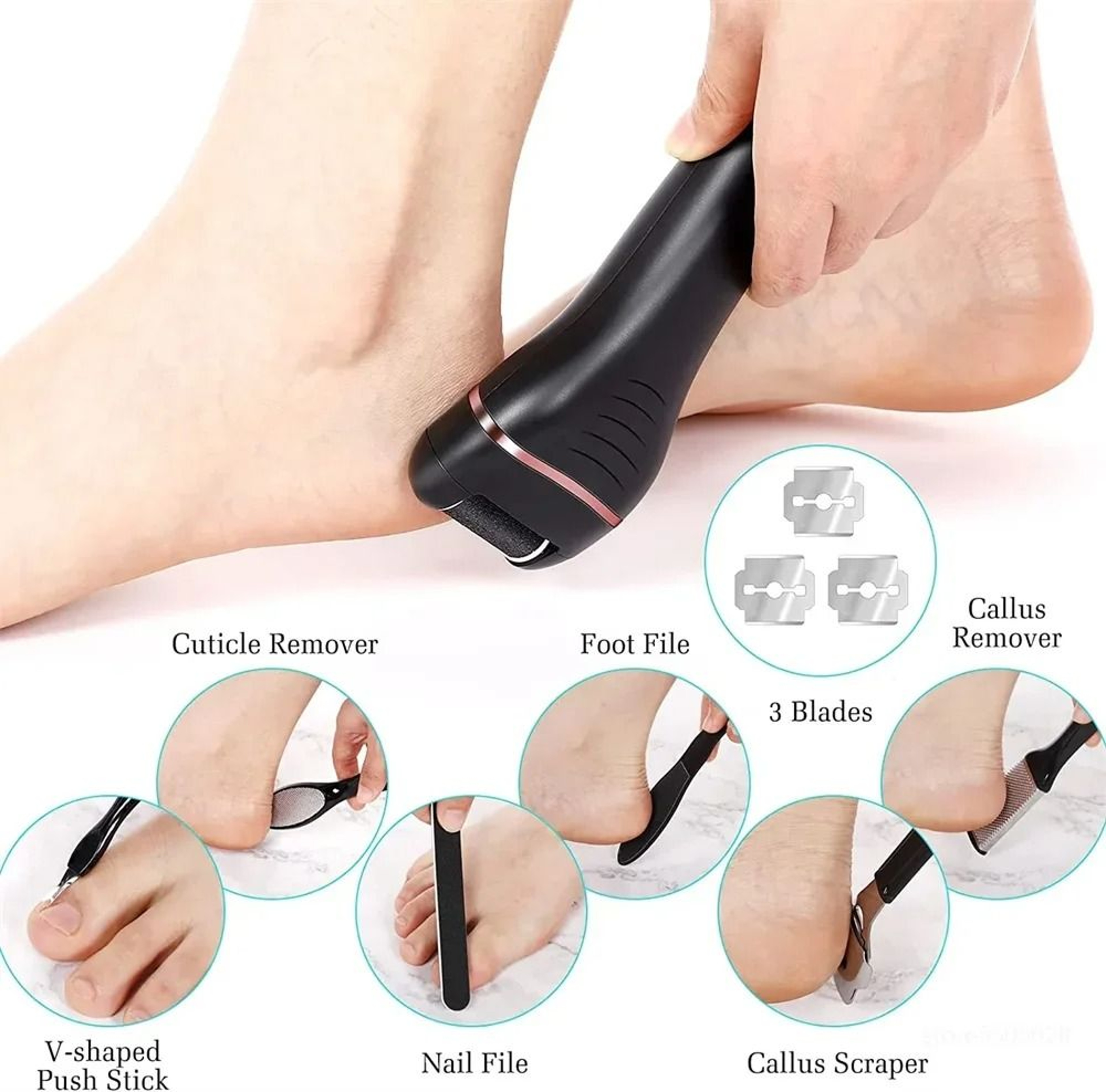 Professional Electric Callus Remover Rechargeable Foot File With 3 Roller Heads 5