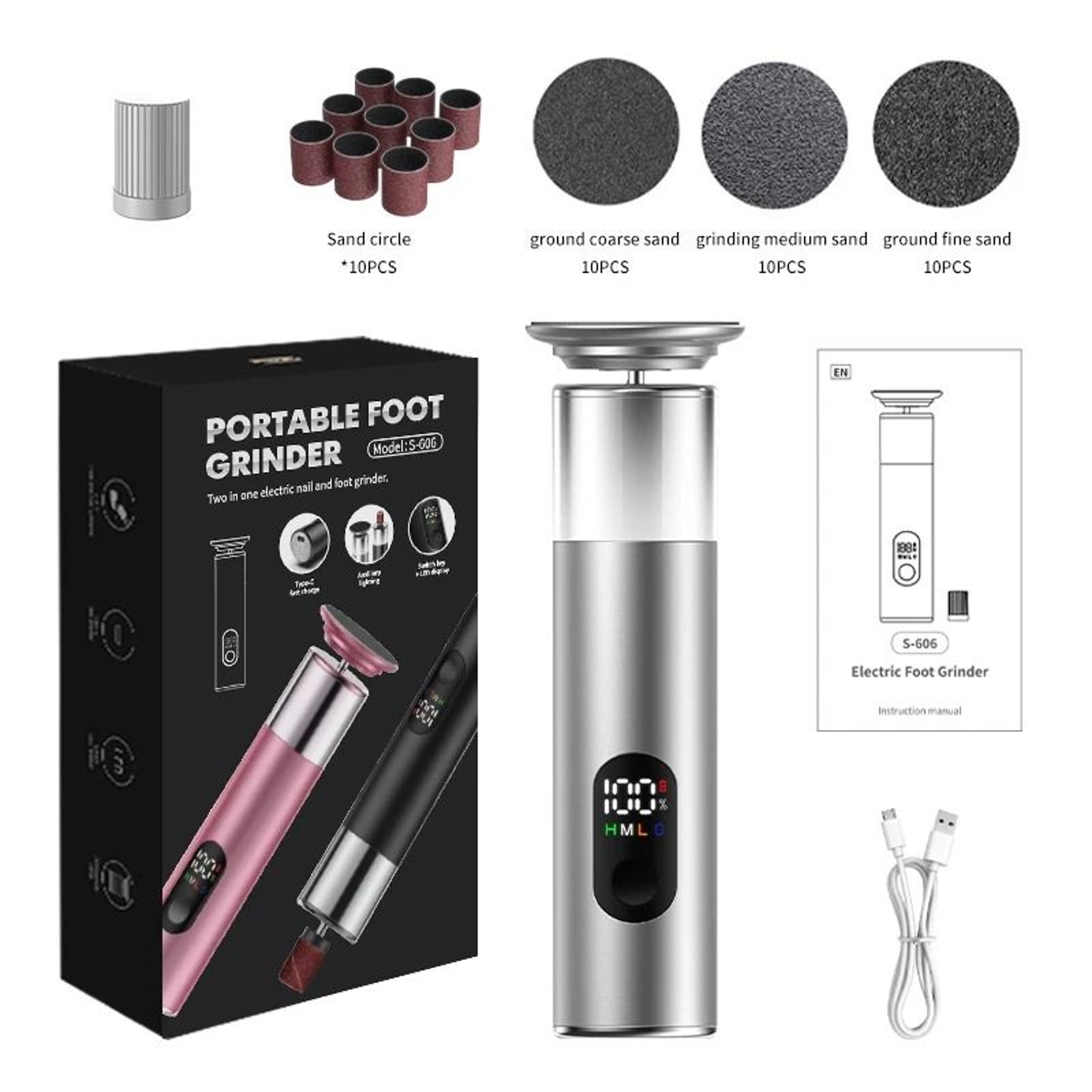 2 In 1 Electric Foot File Rechargeable Callus Remover And Nail Pedicure Tool With 60 Sanding Discs 8