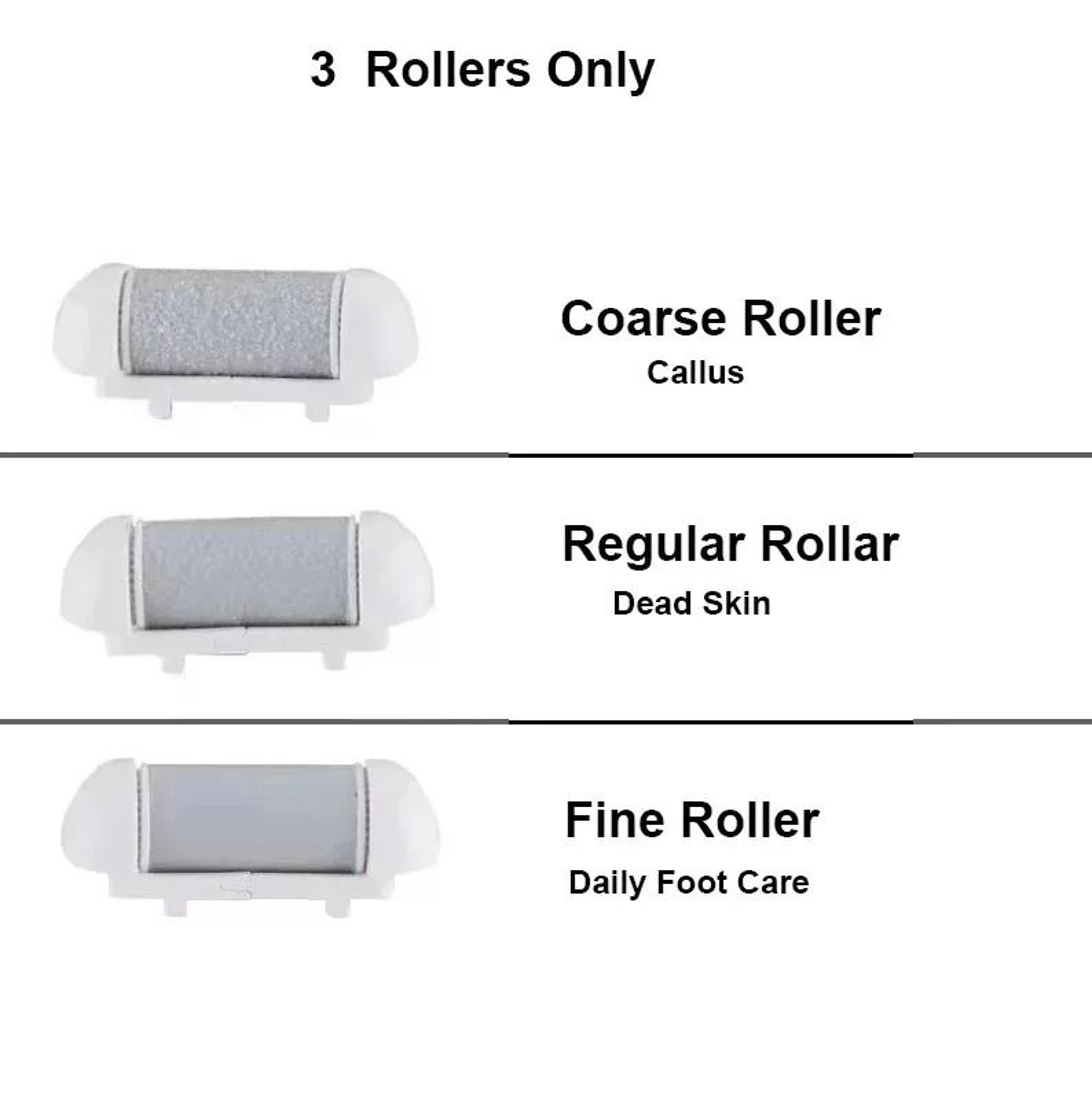 3 Piece Replacement Roller Heads For Electric Foot File Callus Remover 6