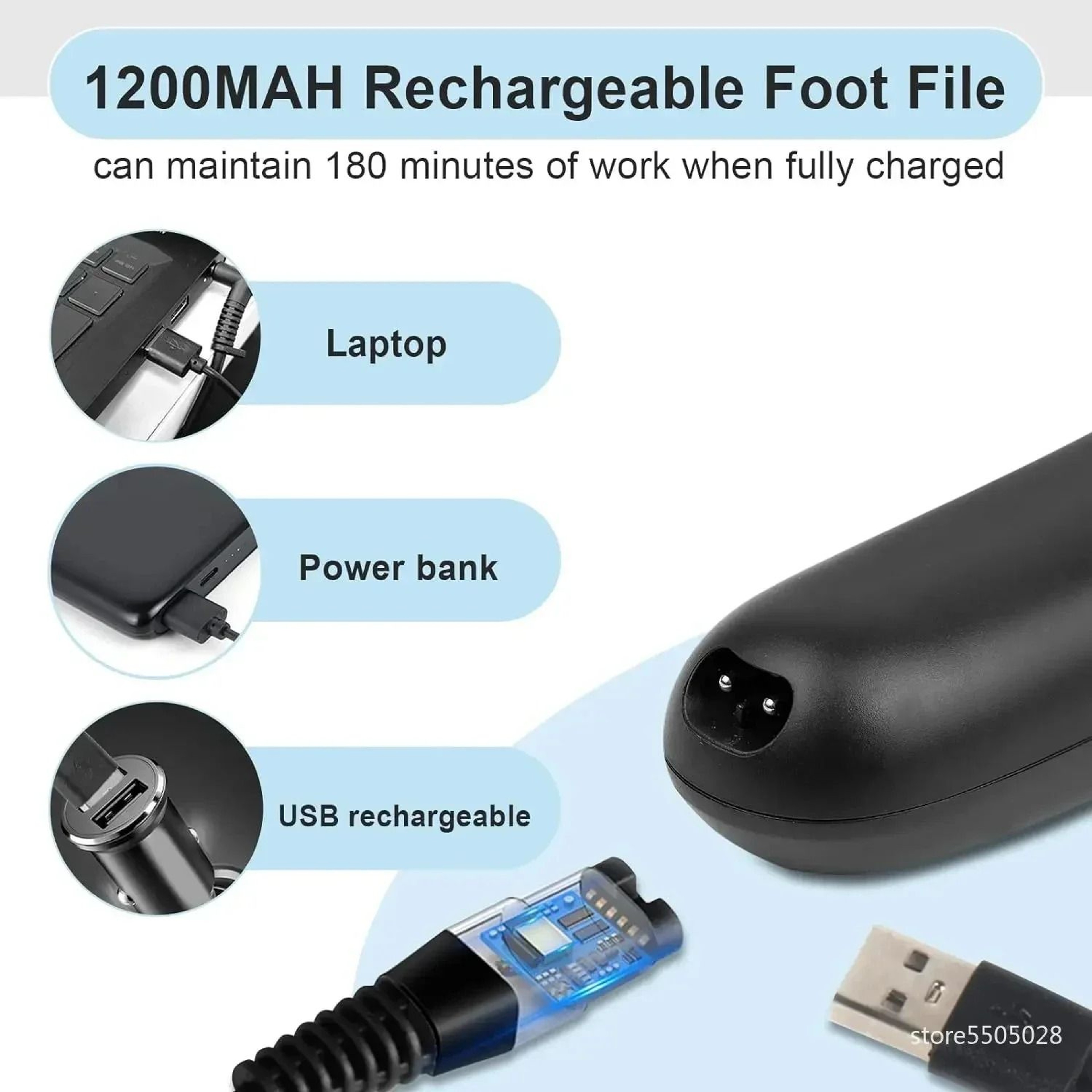 Professional USB Rechargeable Electric Foot File Callus Remover For Smooth Soft Heels 4
