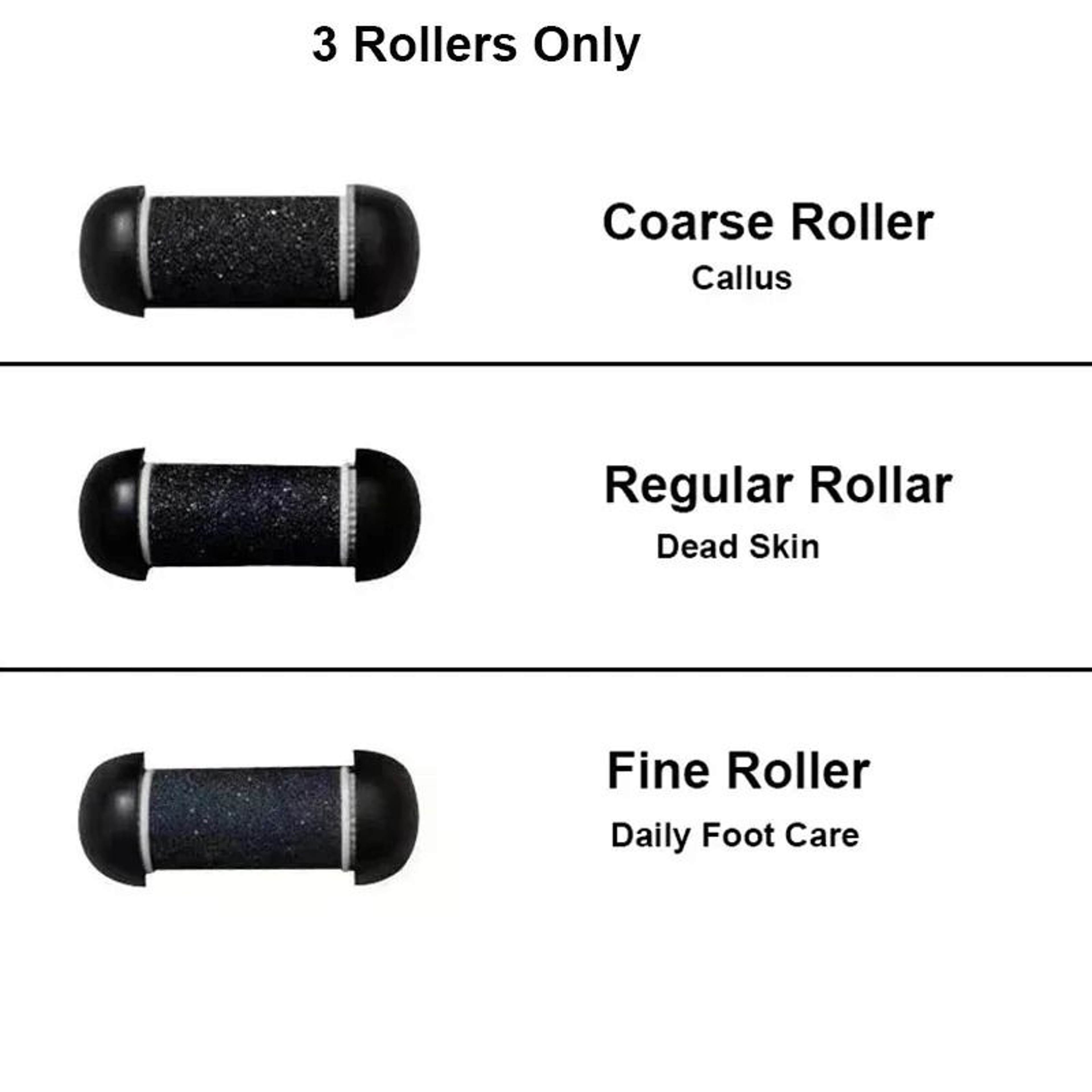 3 Piece Replacement Roller Heads For Electric Foot File Hard Skin Remover Refills 7